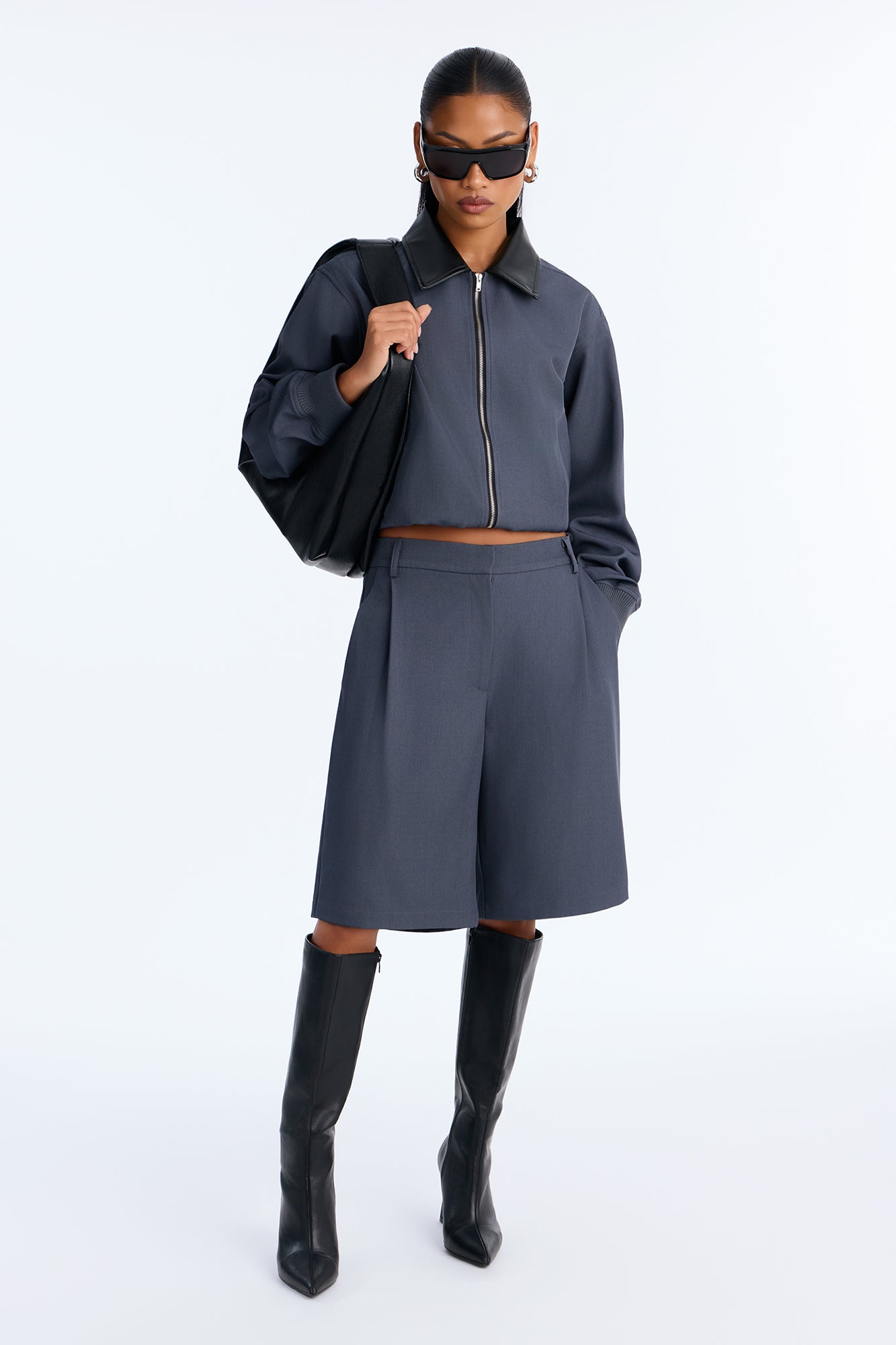 Gelina Bermuda Short Set - Charcoal