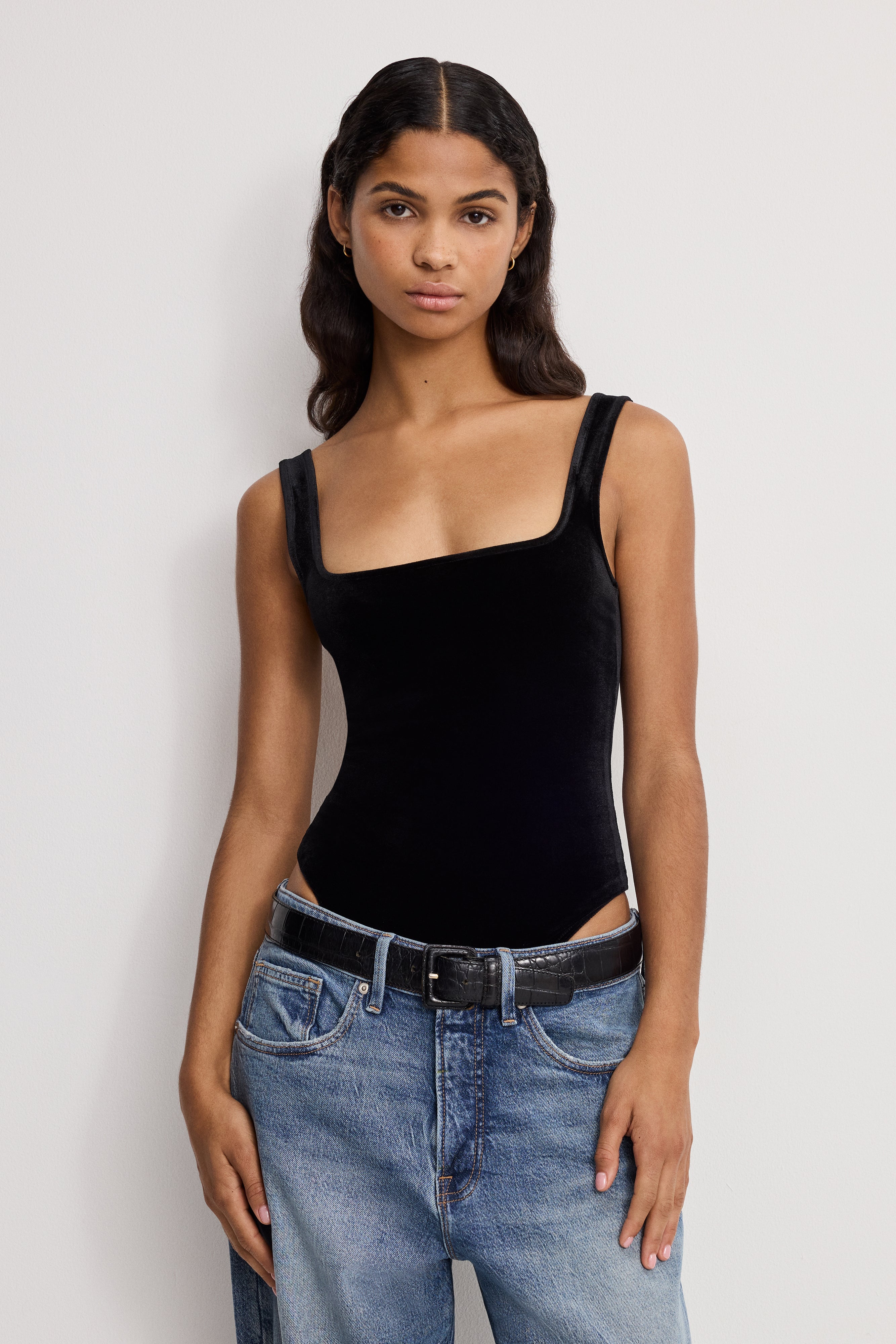 VELVET MODERN TANK BODYSUIT | BLACK001
