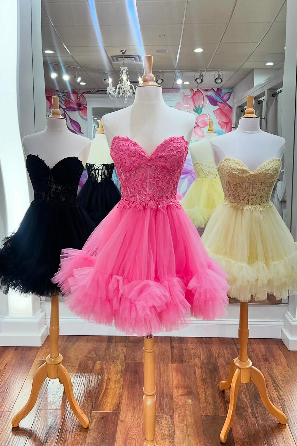 Cute Pink Strapless Corset A Line Tiered Short Homecoming Dress/Mini Dress