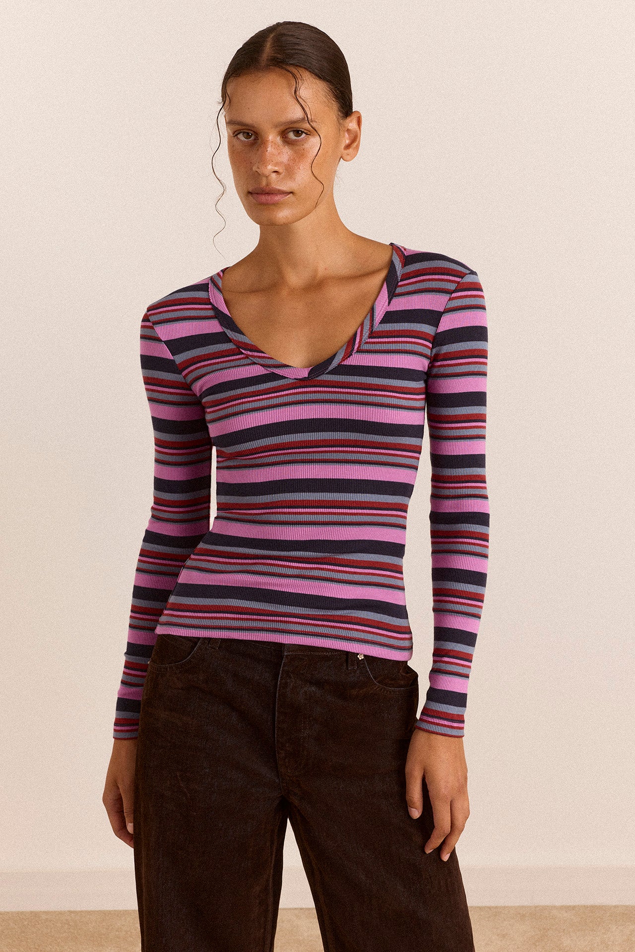 Arlea Long Sleeve Tee - Purple Stripe