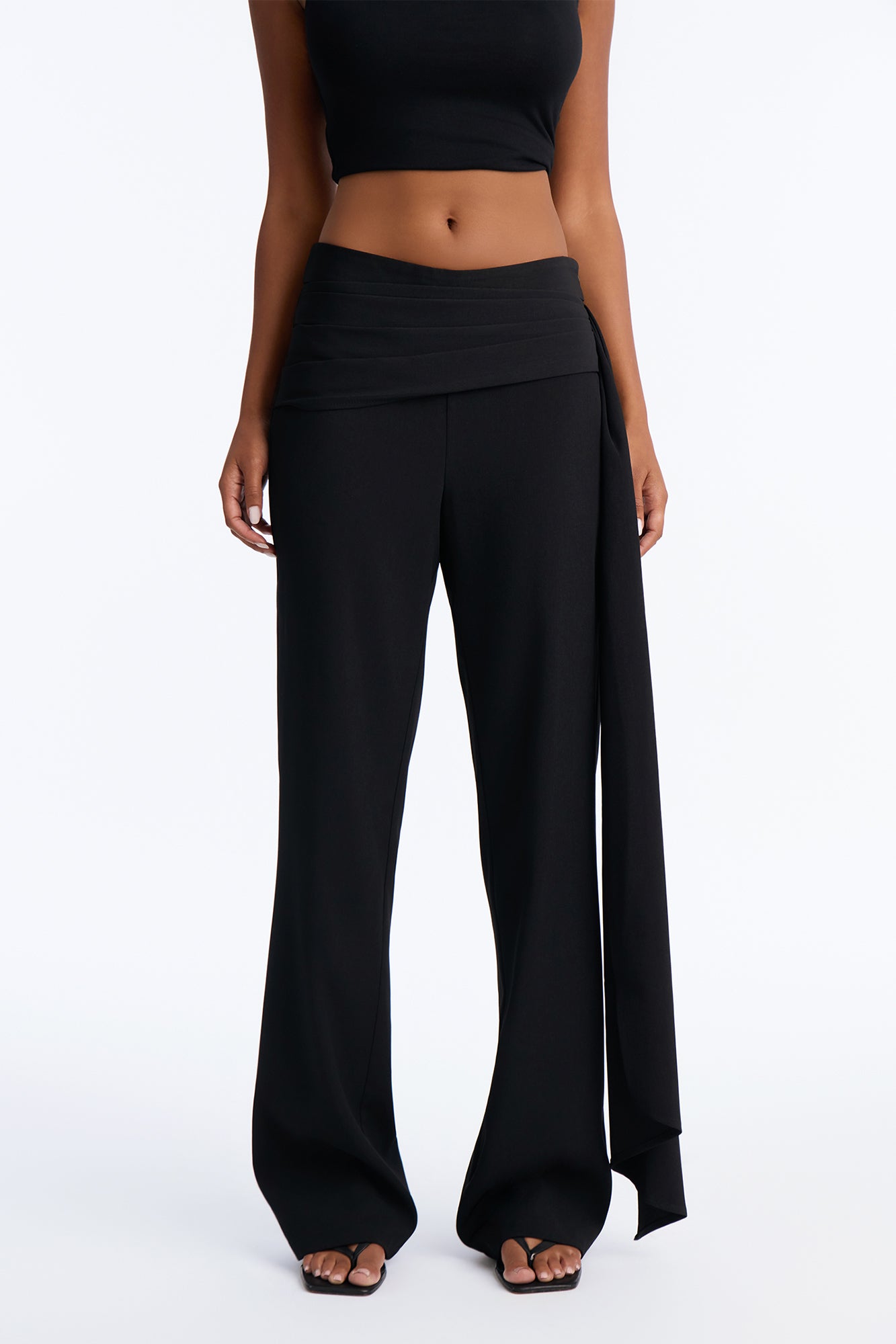 Samira Low Rise Sash Waist Wide Leg Trouser - Black