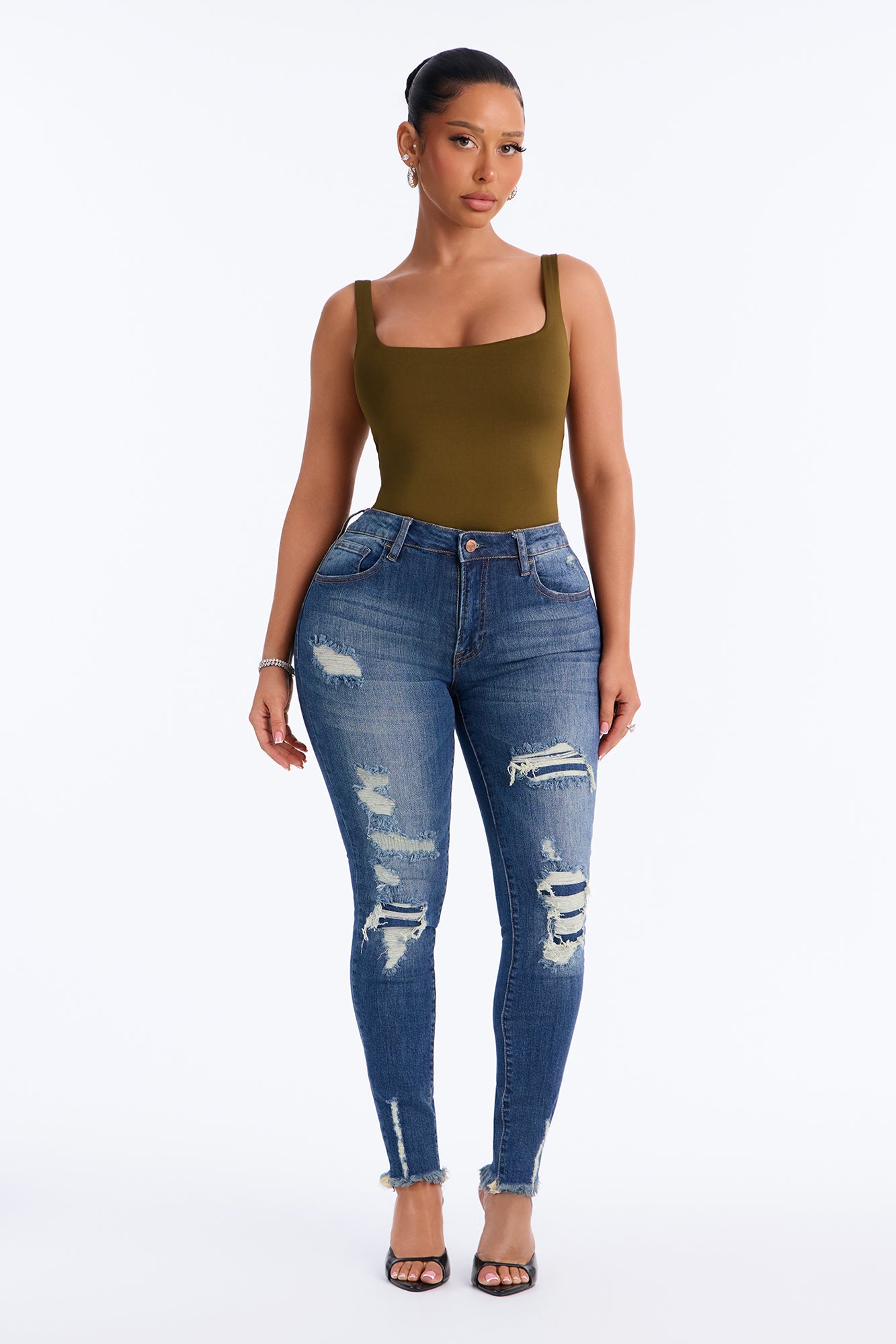 Rhylie Rip & Repair Skinny Jeans - Dark Wash