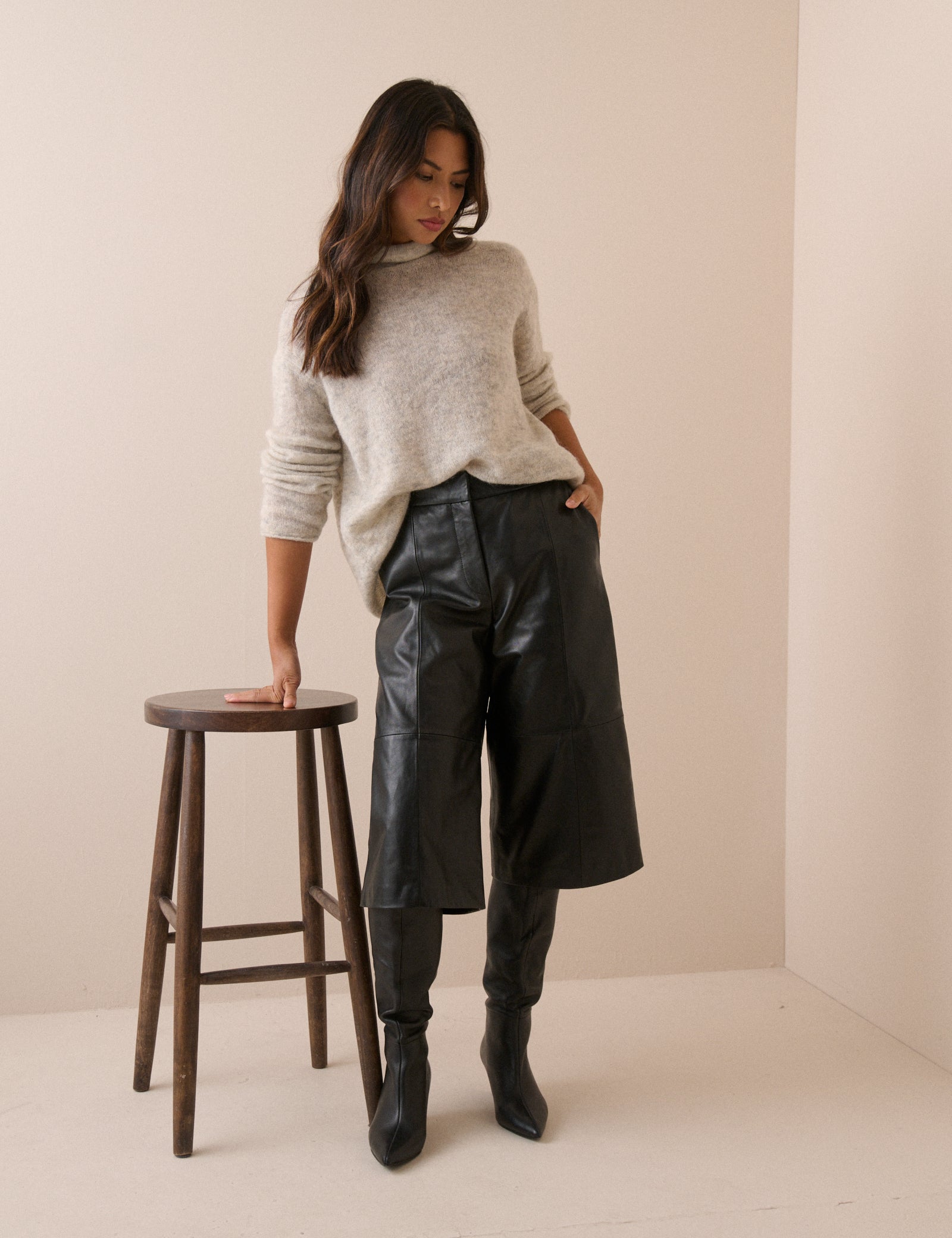 Black Leather High Waisted Culottes