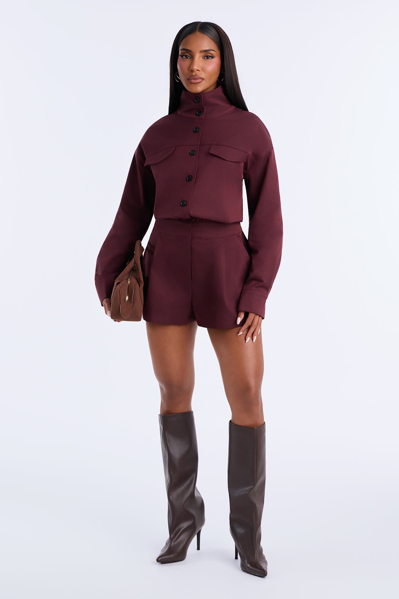Everyday Icon Tailored Twill Romper - Wine