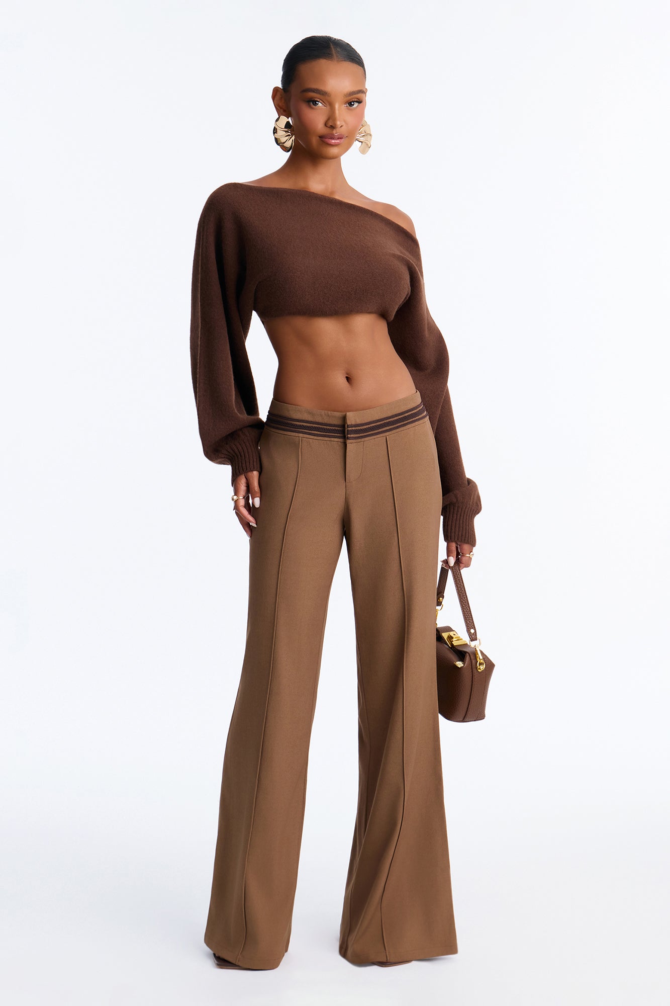 Lexie High Rise Frogging Trim Flared Trouser - Caffe