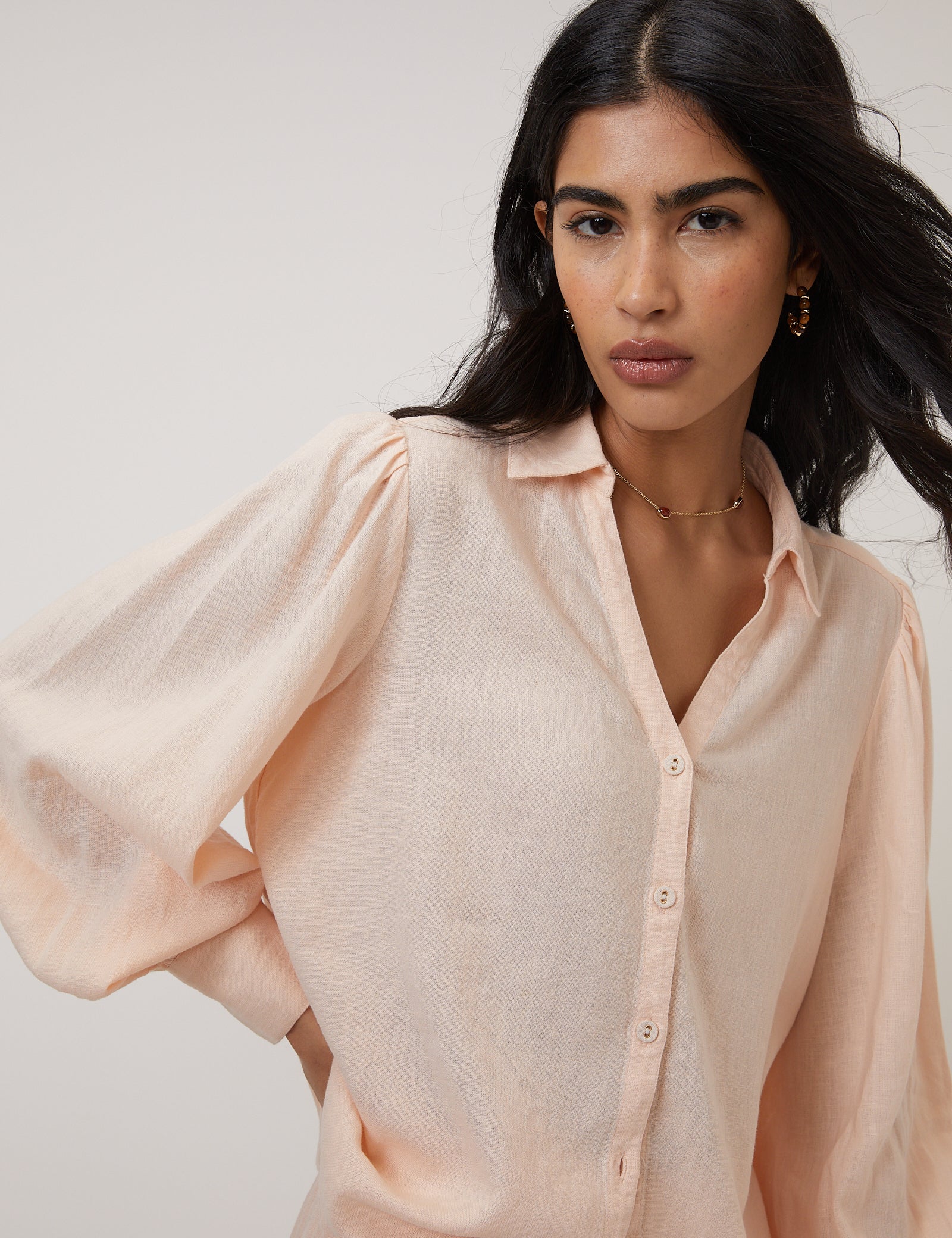 Peach Linen-Rich Blouse