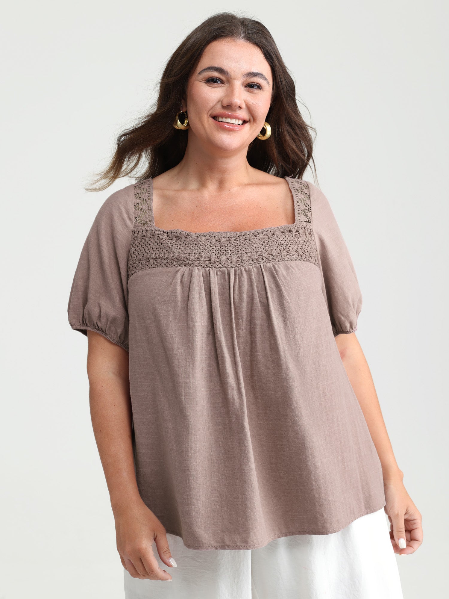 Square Neck Ruched Open Back-Tie Blouse