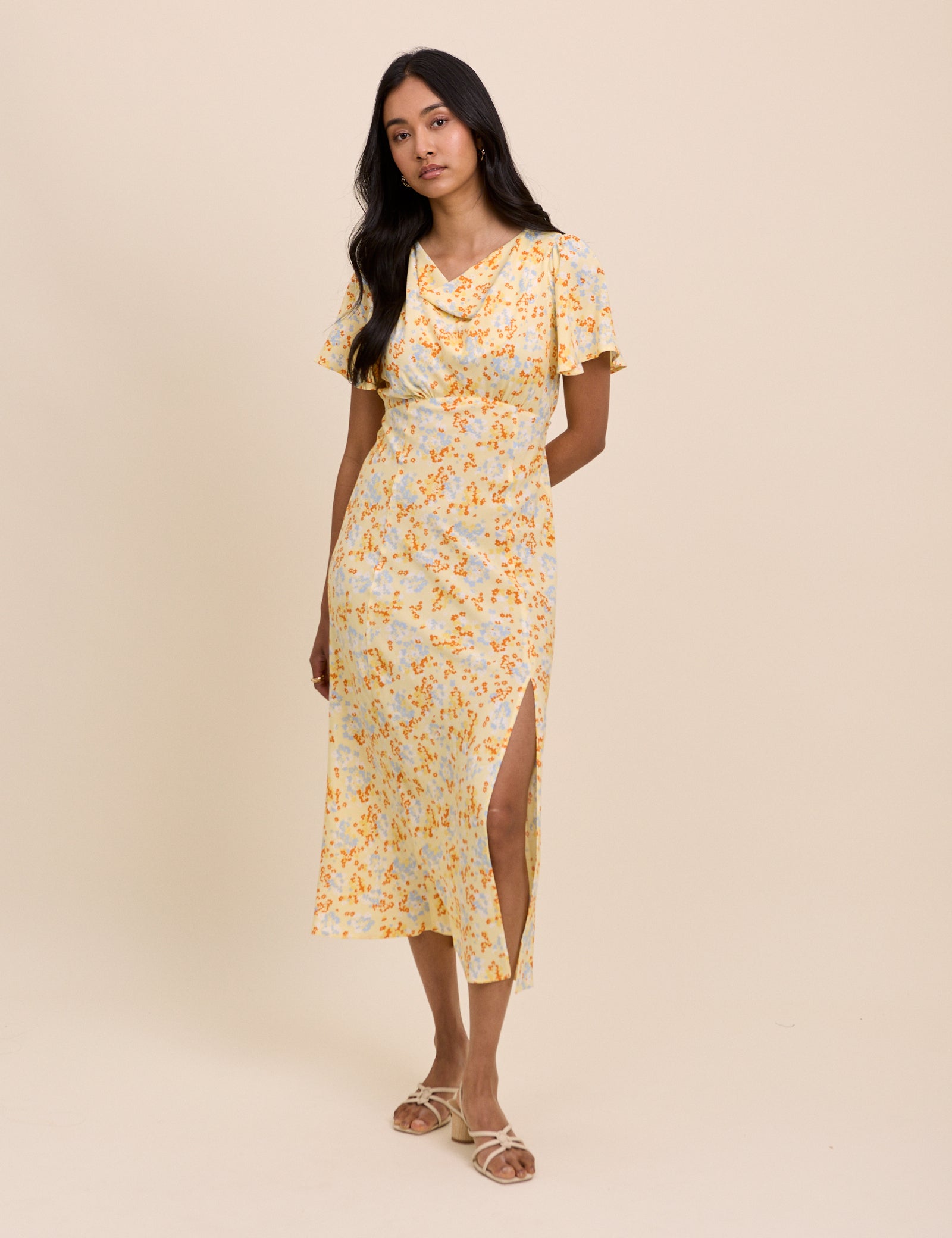 Butter Yellow Cowl Neck Cheryl Midi Dress