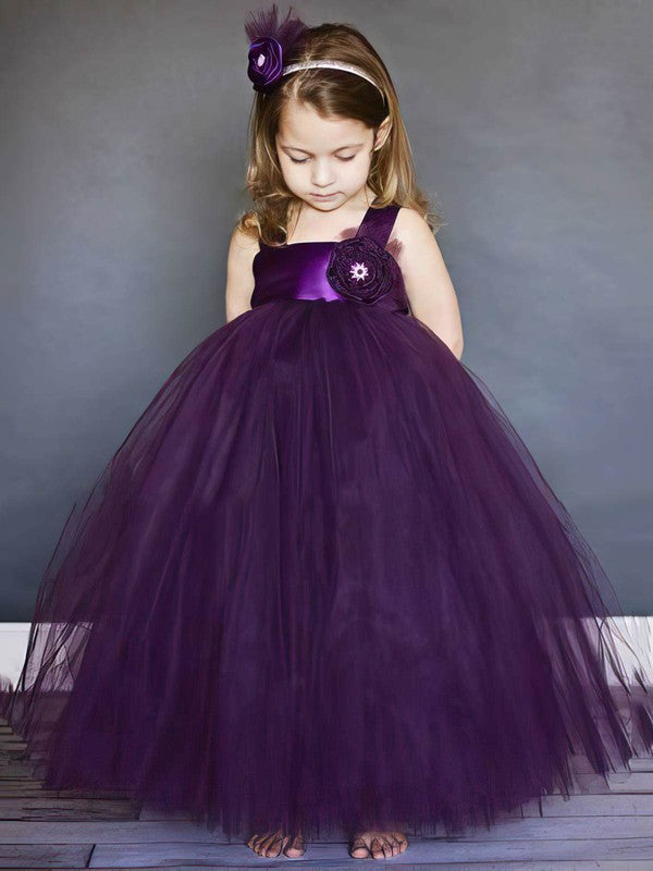 Beautiful Ankle-Length Square Neck Sleeveless Ball Gown Tulle Flower Girl Dresses