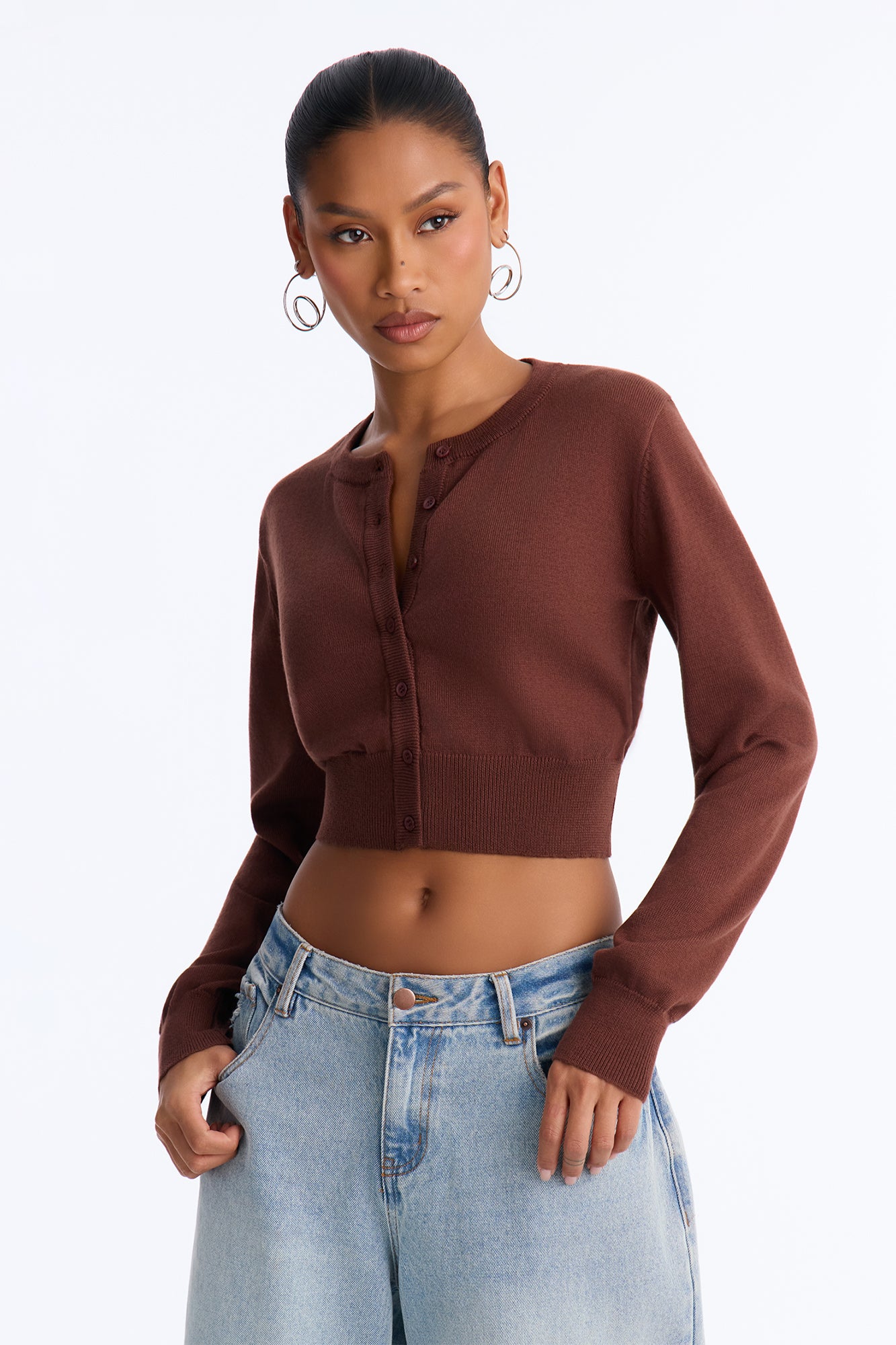 Warm Hearts Button Up Cardigan - Chocolate