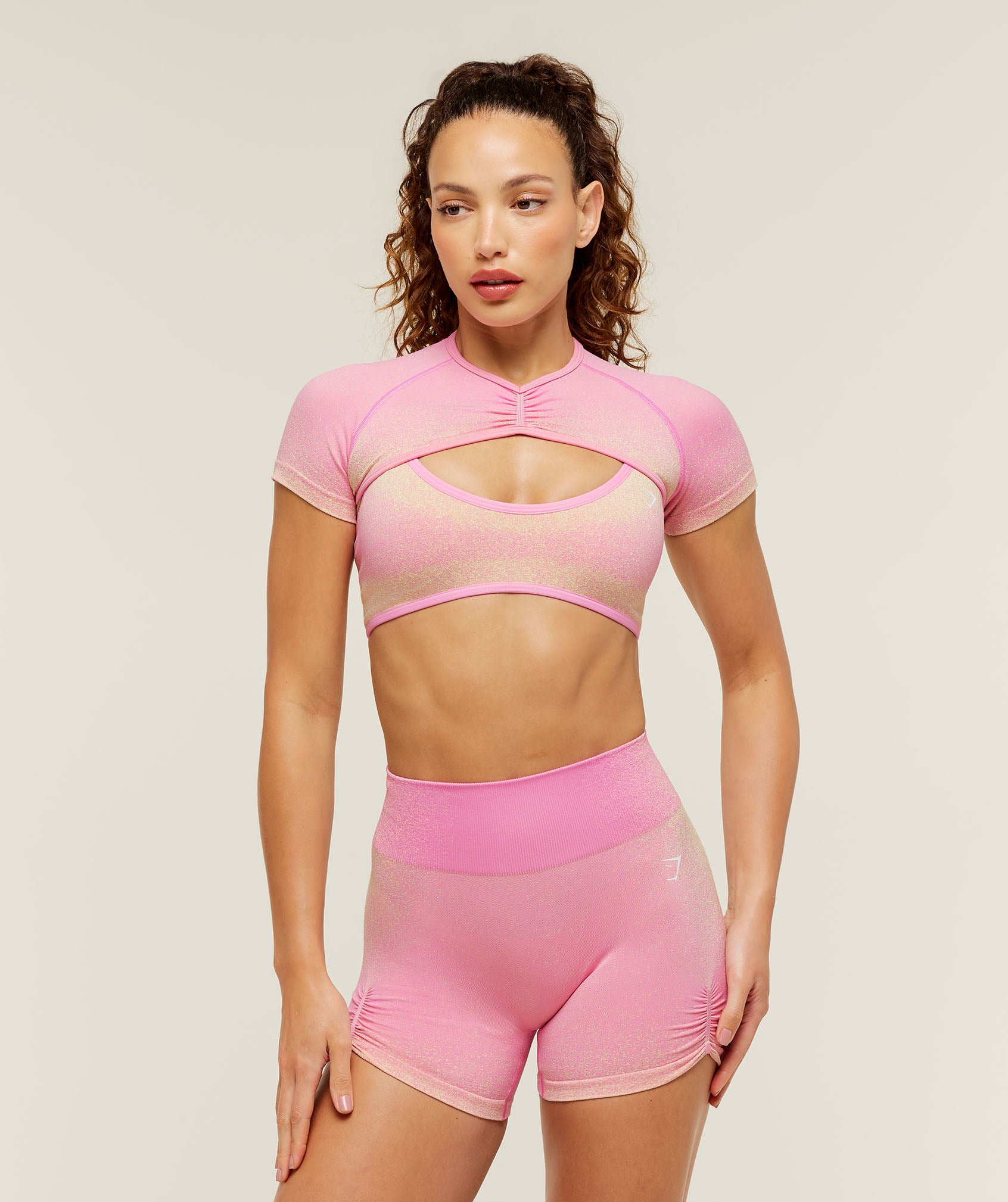 Gymshark Blush Seamless Short Sleeve Shrug - Focus Pink/Sorbet Yellow