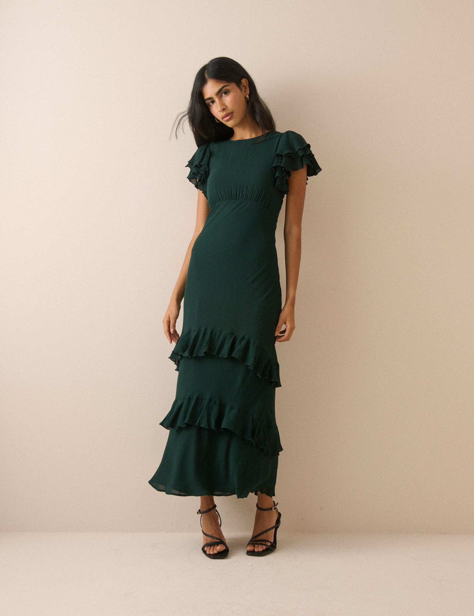 Dark Green Ruffle Marley Maxi Dress