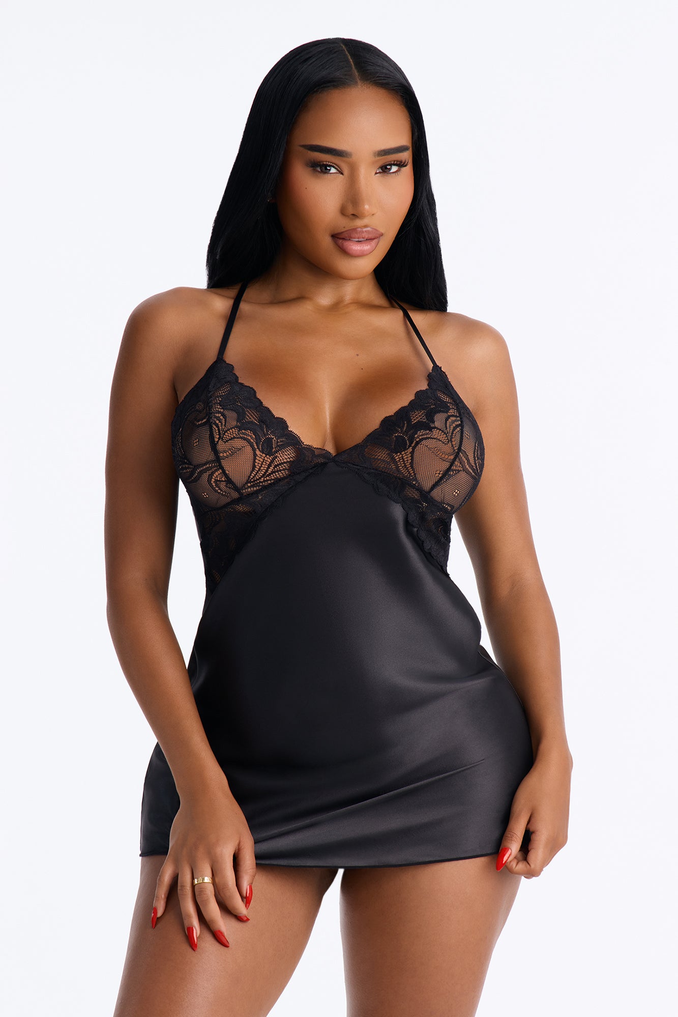Slip Into Midnight Satin Chemise - Black
