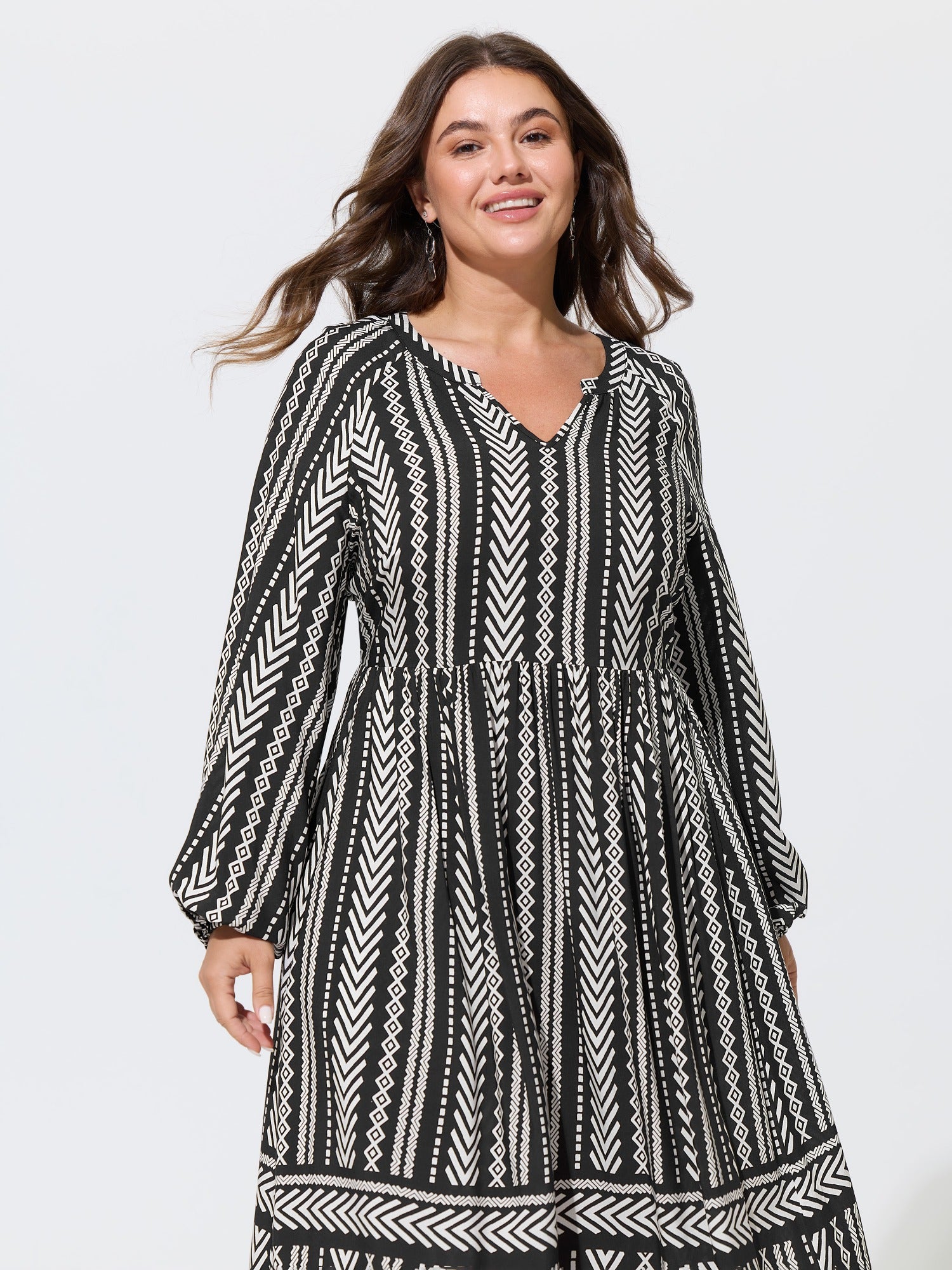 Boho Geometric Print Pocket Maxi Dress