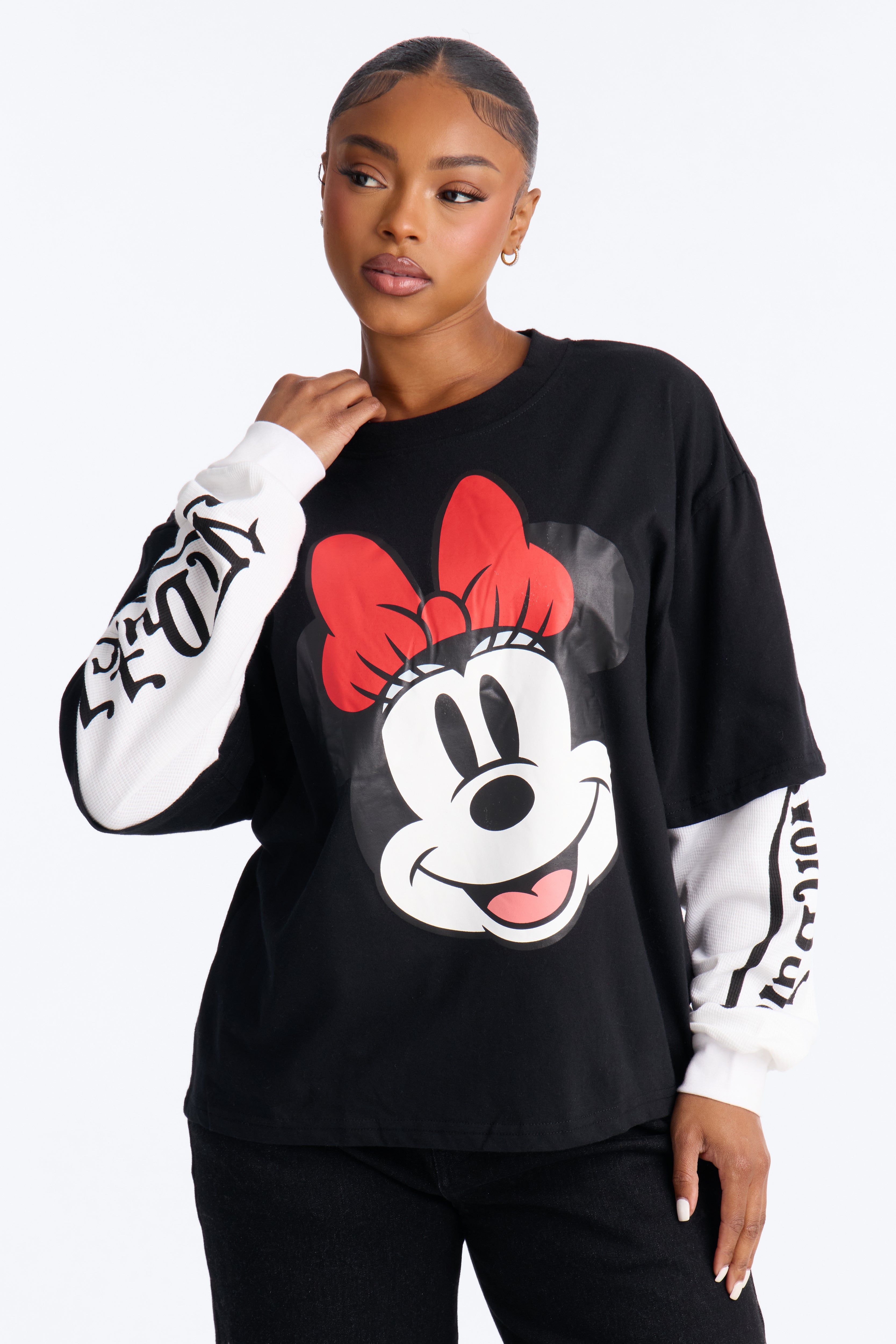 Von Dutch X Disney Thermal Twofer Long Sleeve Shirt - Black