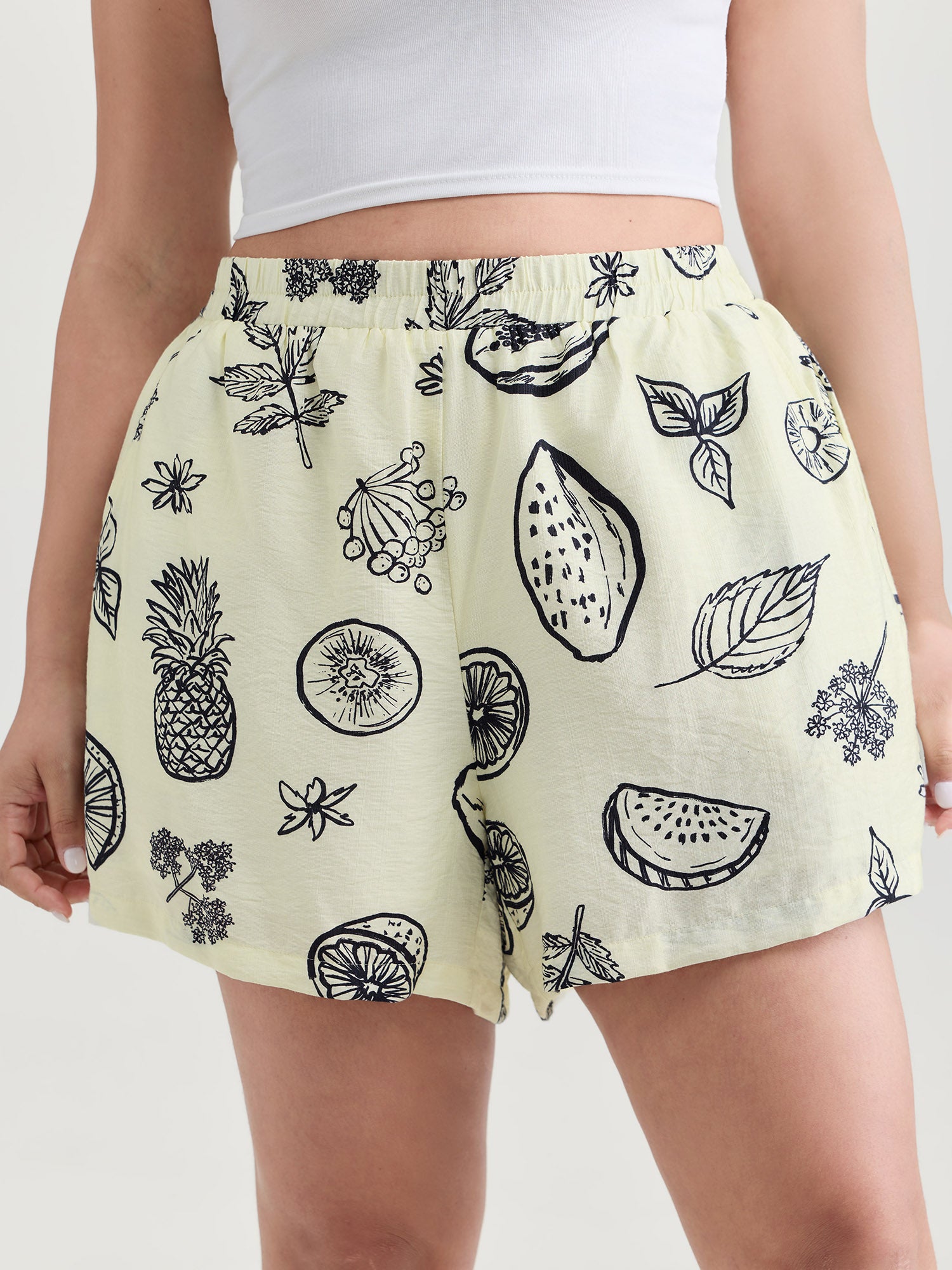 Large Fruit Print Straight-Leg Shorts