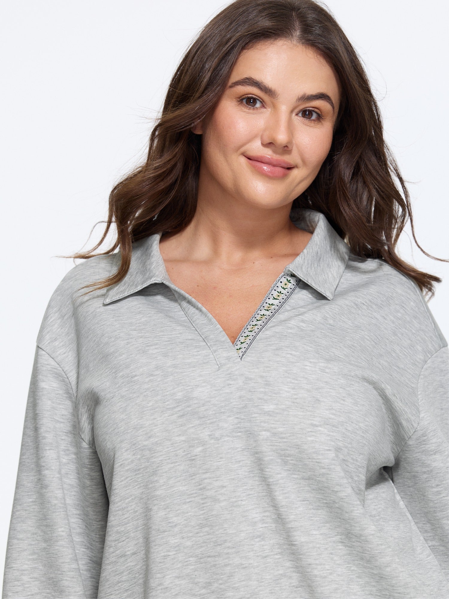 Collared Neck Heather Casual Sweatshirt