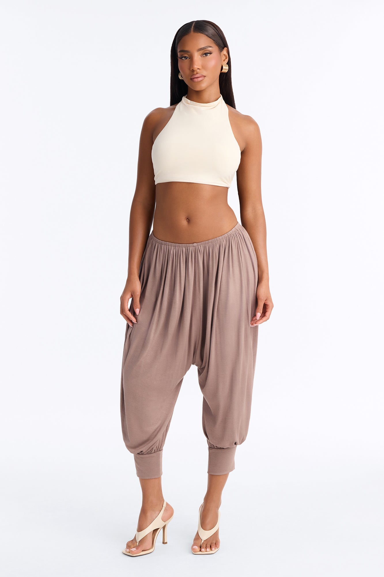 Luciana Low Rise Cuffed Harem Pant - Caffe