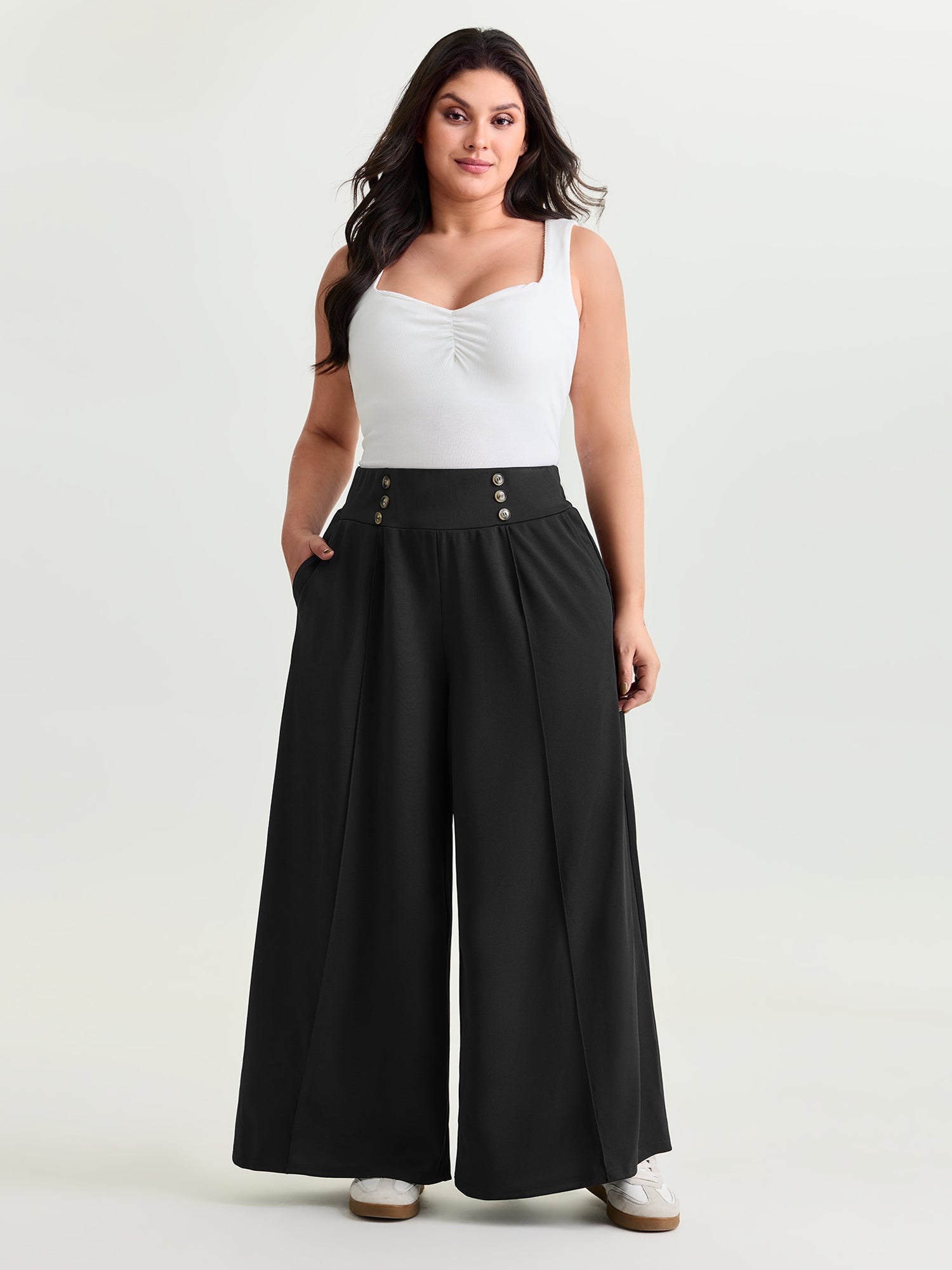 Stretchy Wide Waistband Wide-Leg Pants