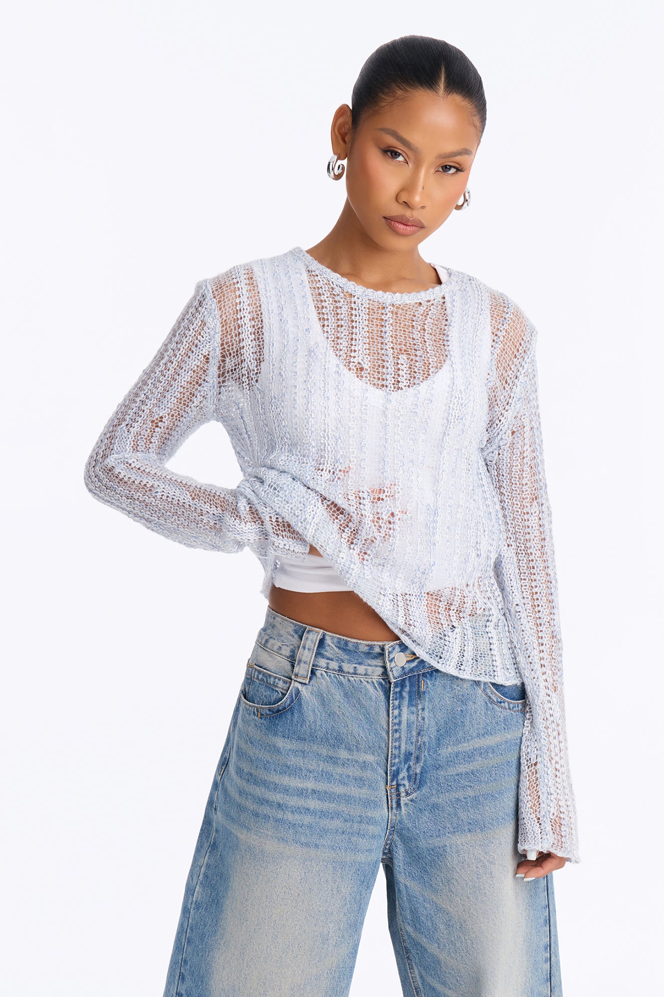 Lingering Love Pullover Sweater Top - Light Blue