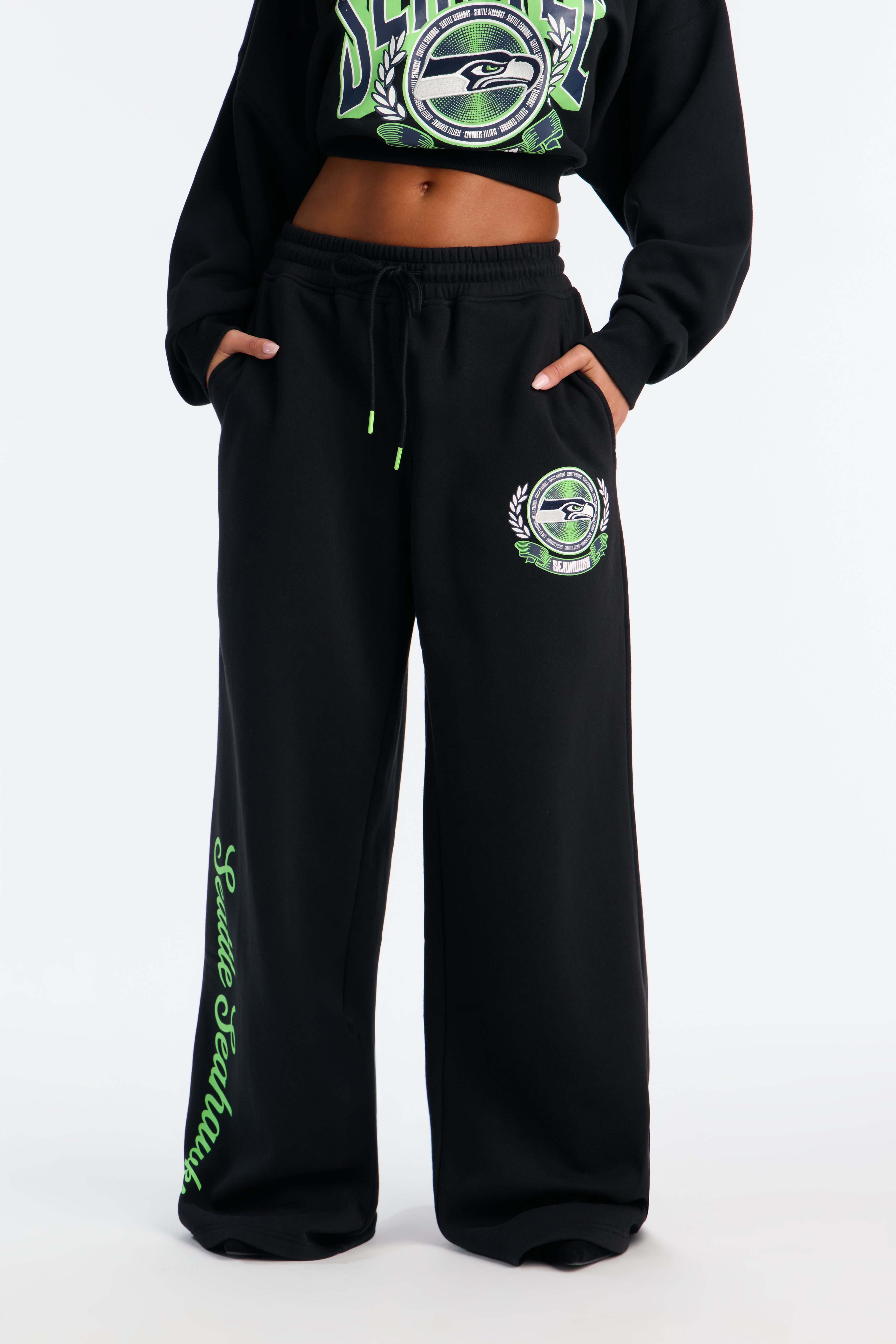 NFL Seahawks Wide Fleece Sweatpant - Black