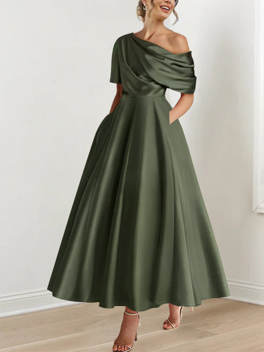 One-shoulder A-line Princess Dress with Ruffles for the Mother of the Bride