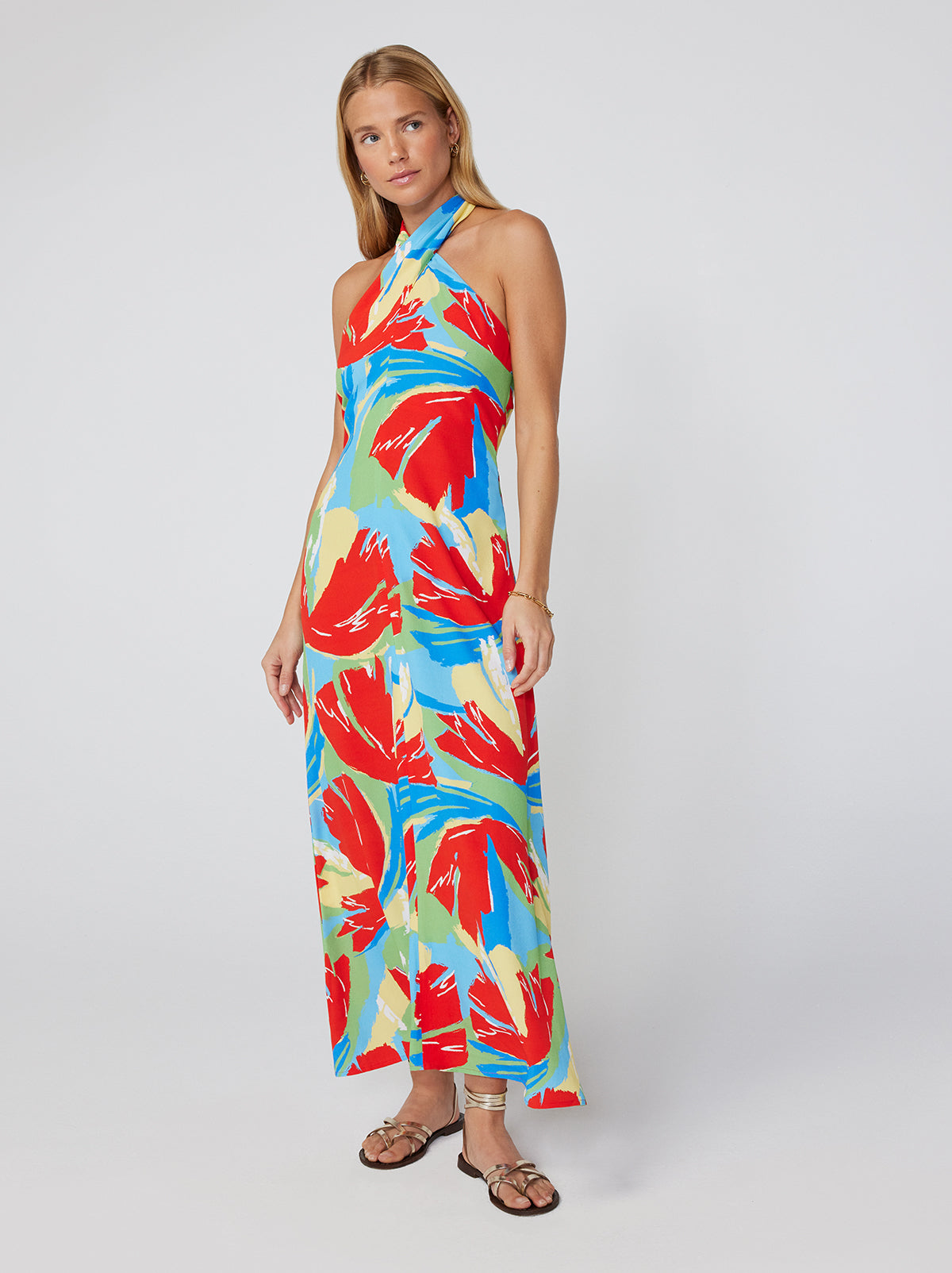 Neve Abstract Print Cross Front Halter Dress