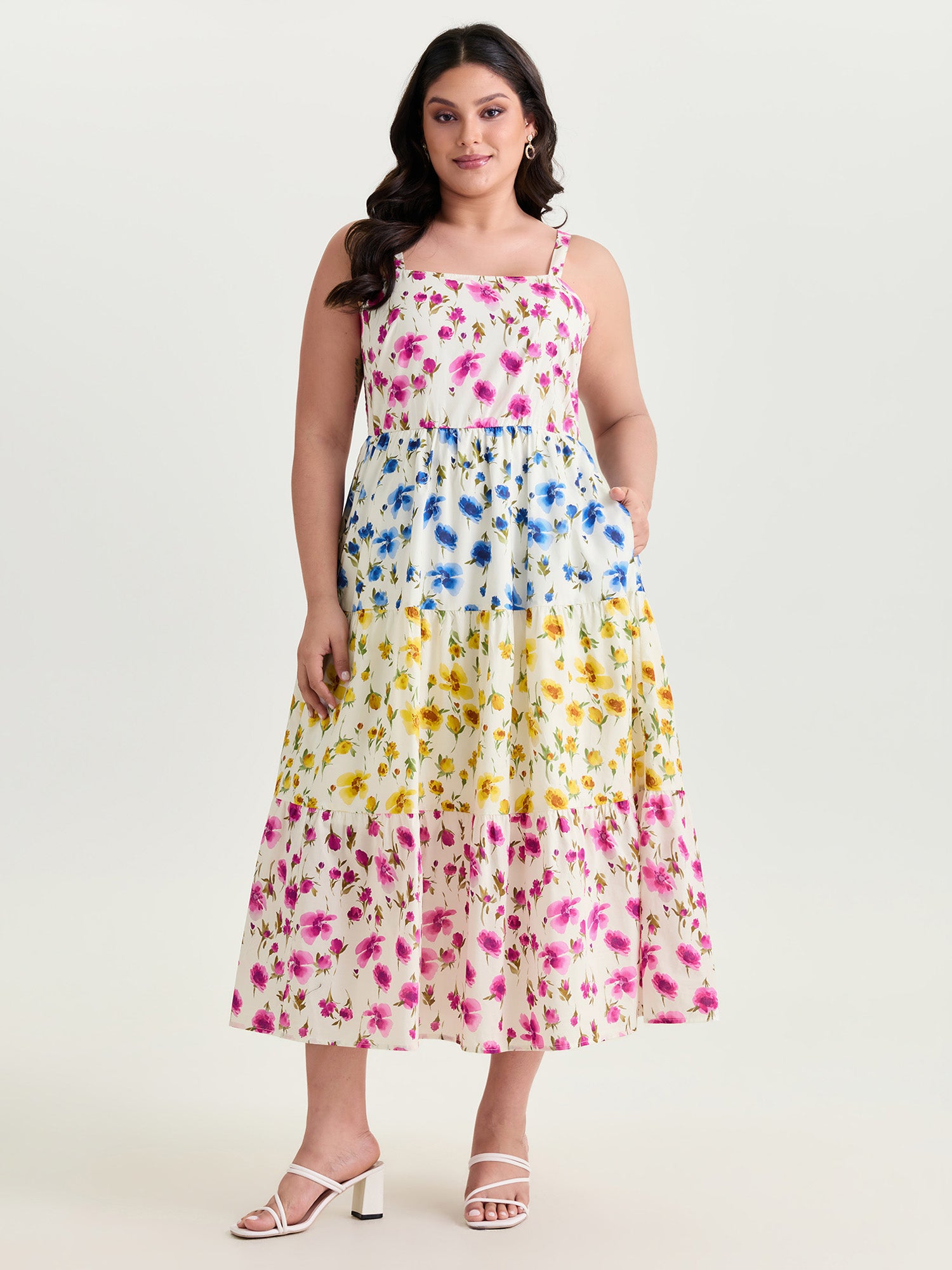 Colorful Floral Print Tiered Shirred Maxi Dress
