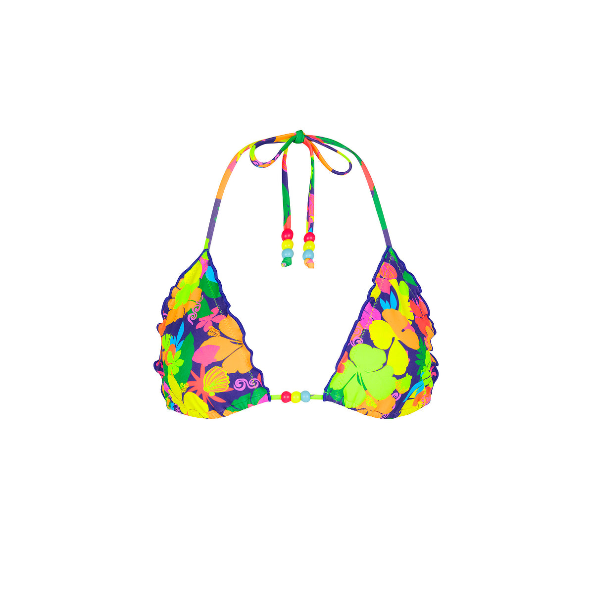 Kulani Kinis Neon Sunset Lettuce Edge Bralette Bikini Top