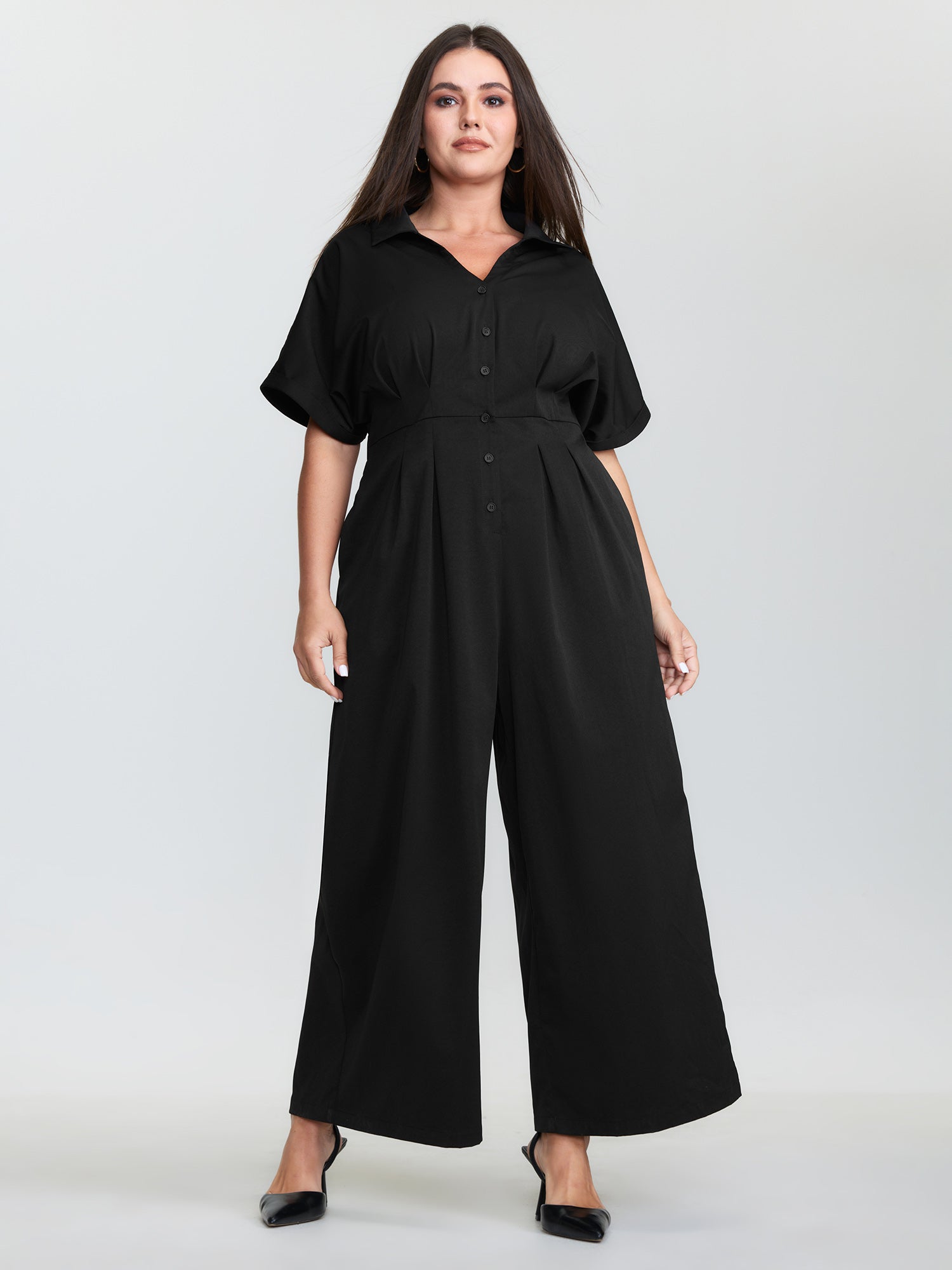 Pleated Waistband Button Detail Pocket Jumpsuit