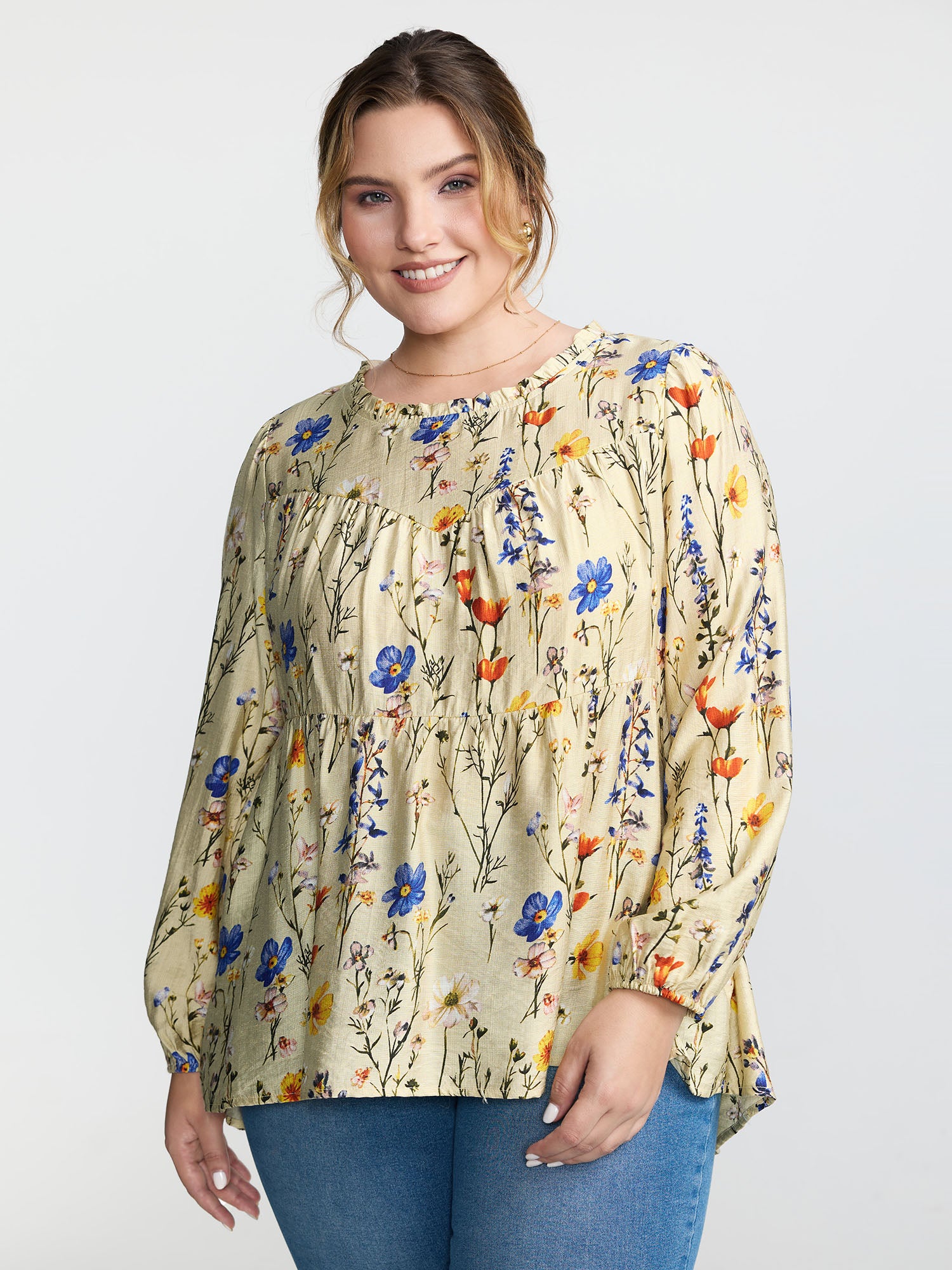 Floral Print Flowy Babydoll Blouse