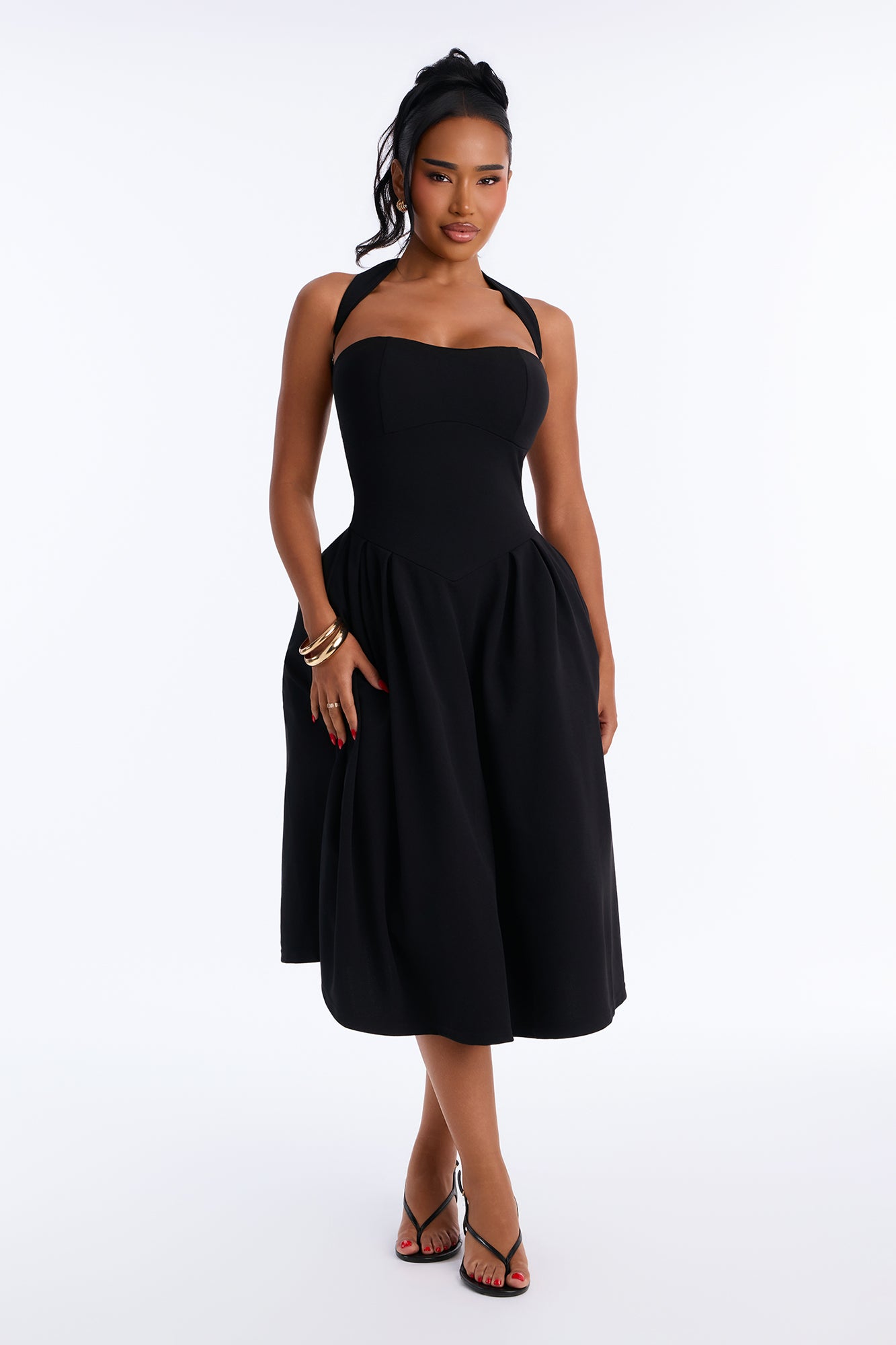 Pretty Aura Strapless Choker Stretch Crepe Midi Dress - Black