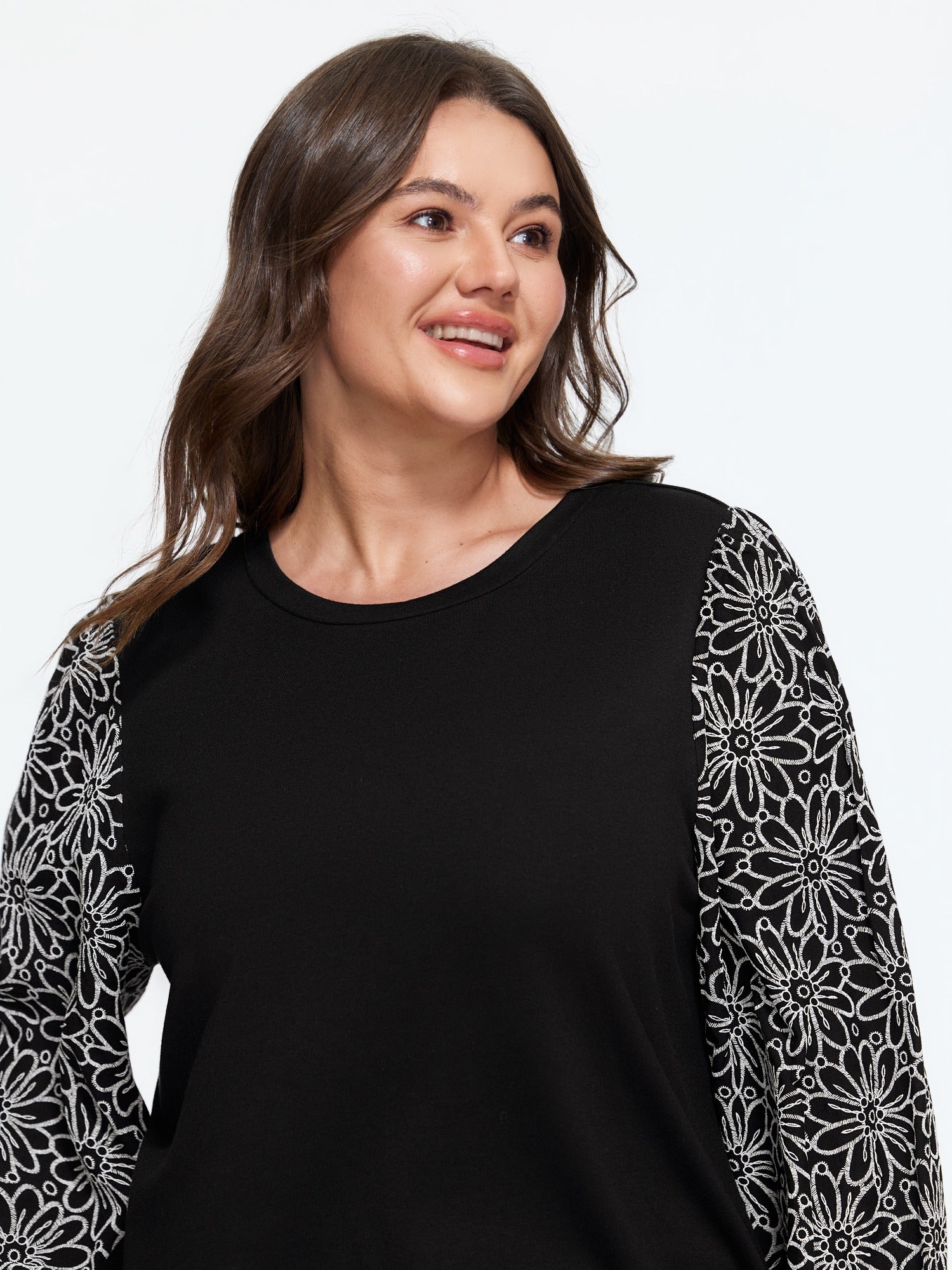 Round Neck Floral Print Lantern Sleeve Sweatshirt