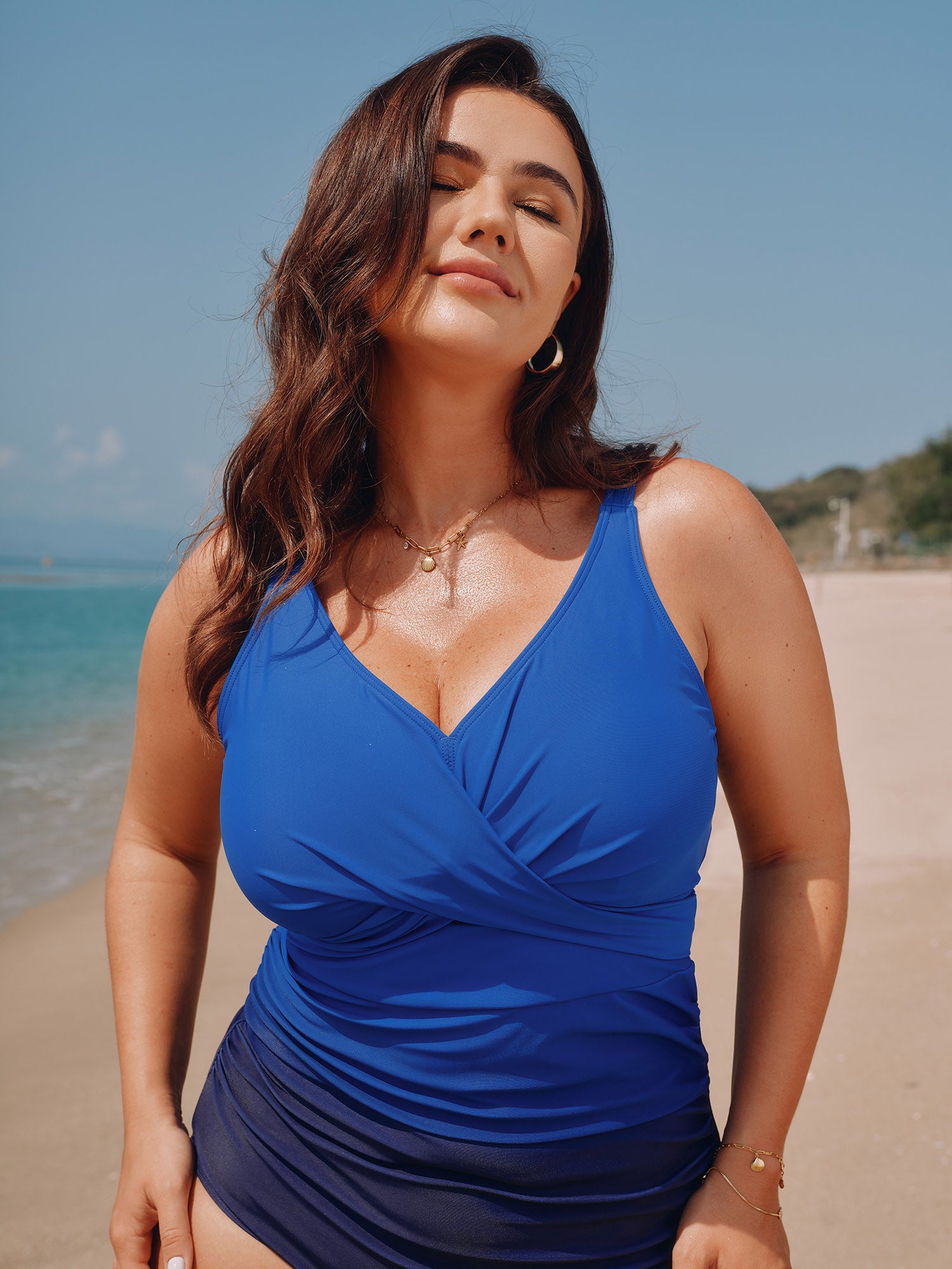Twist-Front Surplice Neckline One-Piece Swimsuit