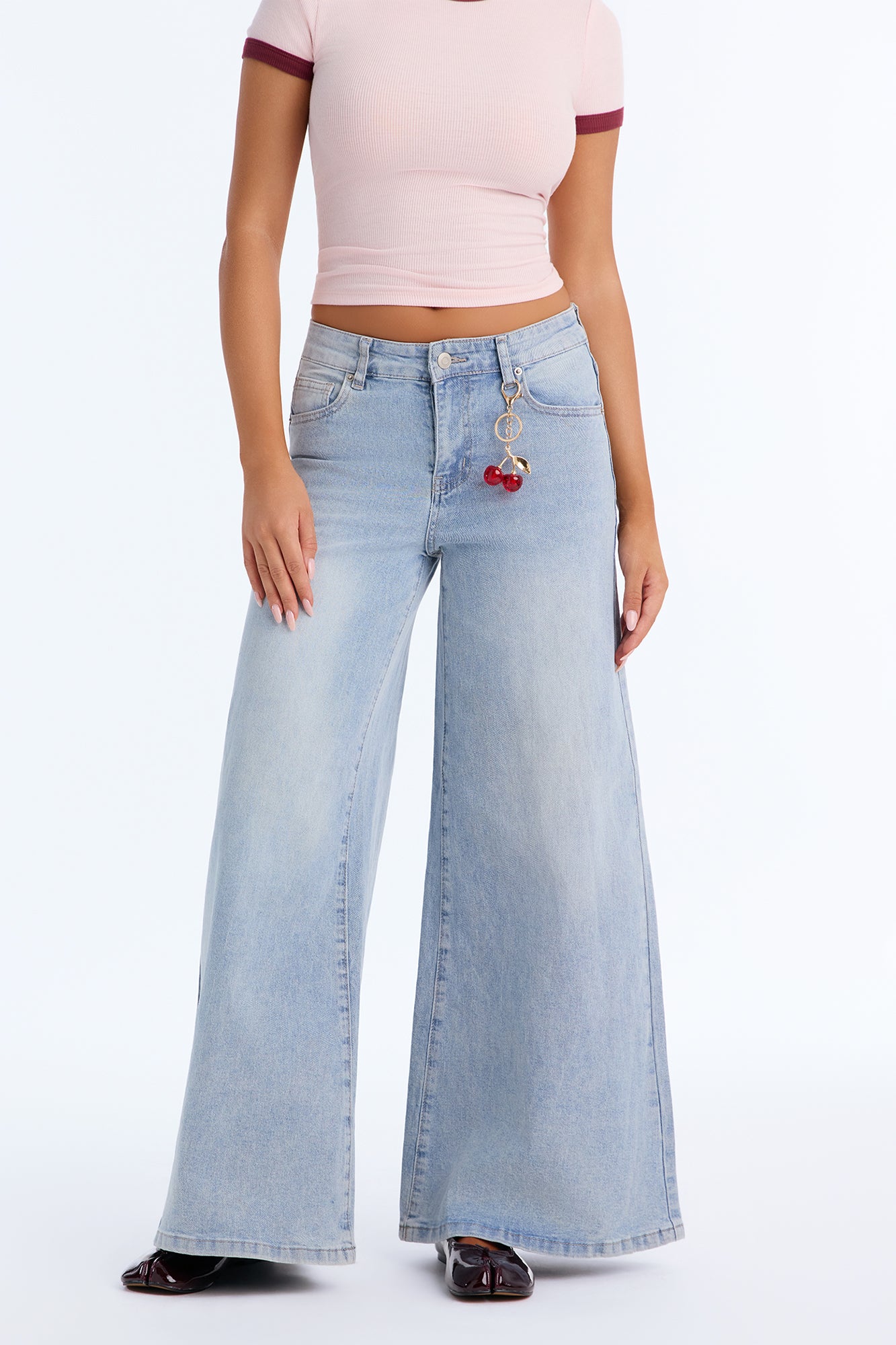 Oh Cherie Stretch Wide Leg Jeans - Light Wash