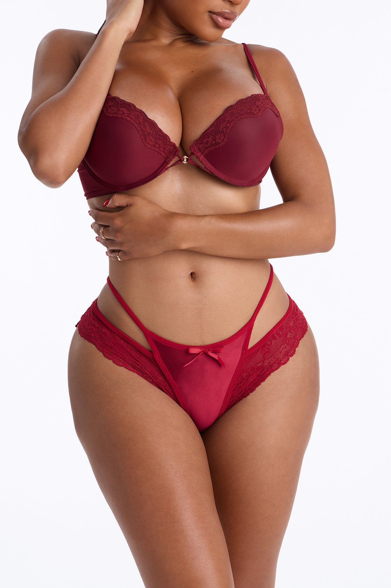 Violet Satin Lace Cheeky Panty - Burgundy