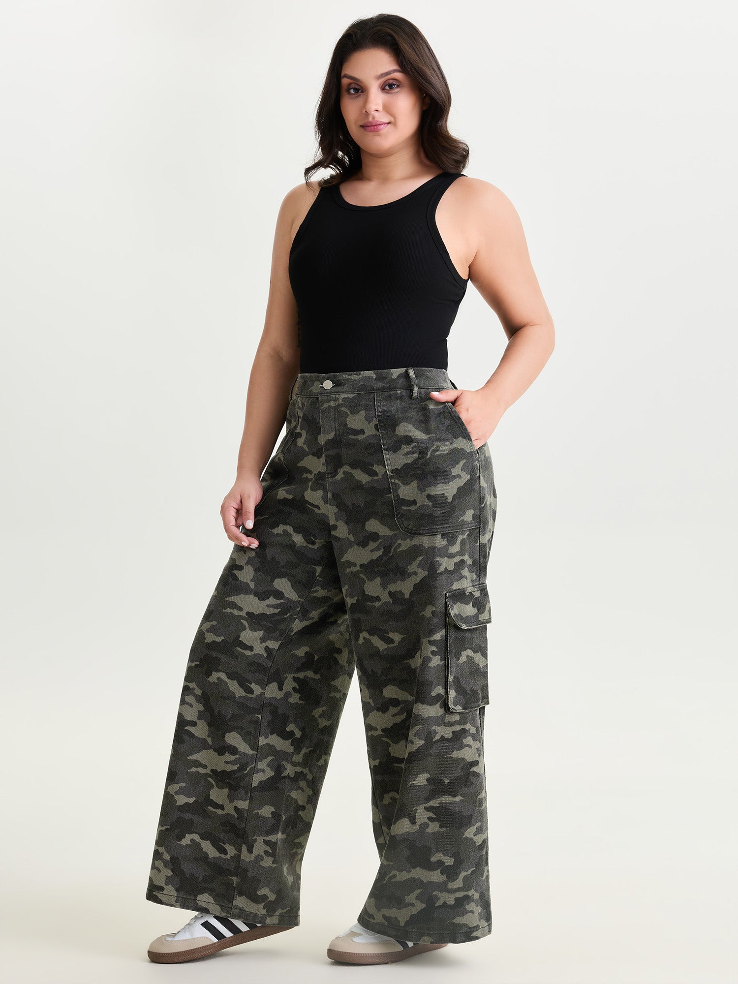 Cotton Camouflage Print Straight-Leg Pants