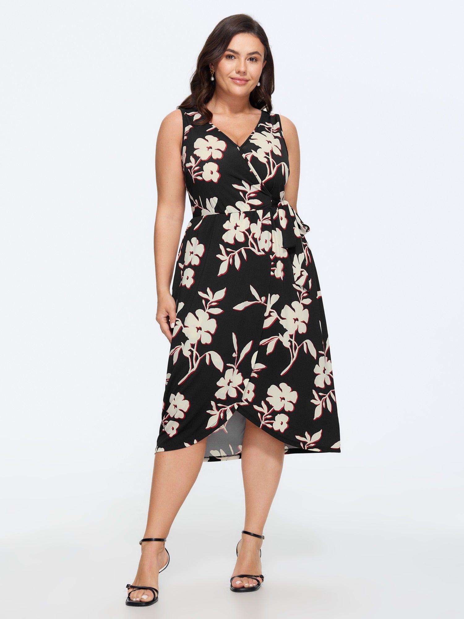 Floral Wrap Side Tie Asymmetrical Midi Dress