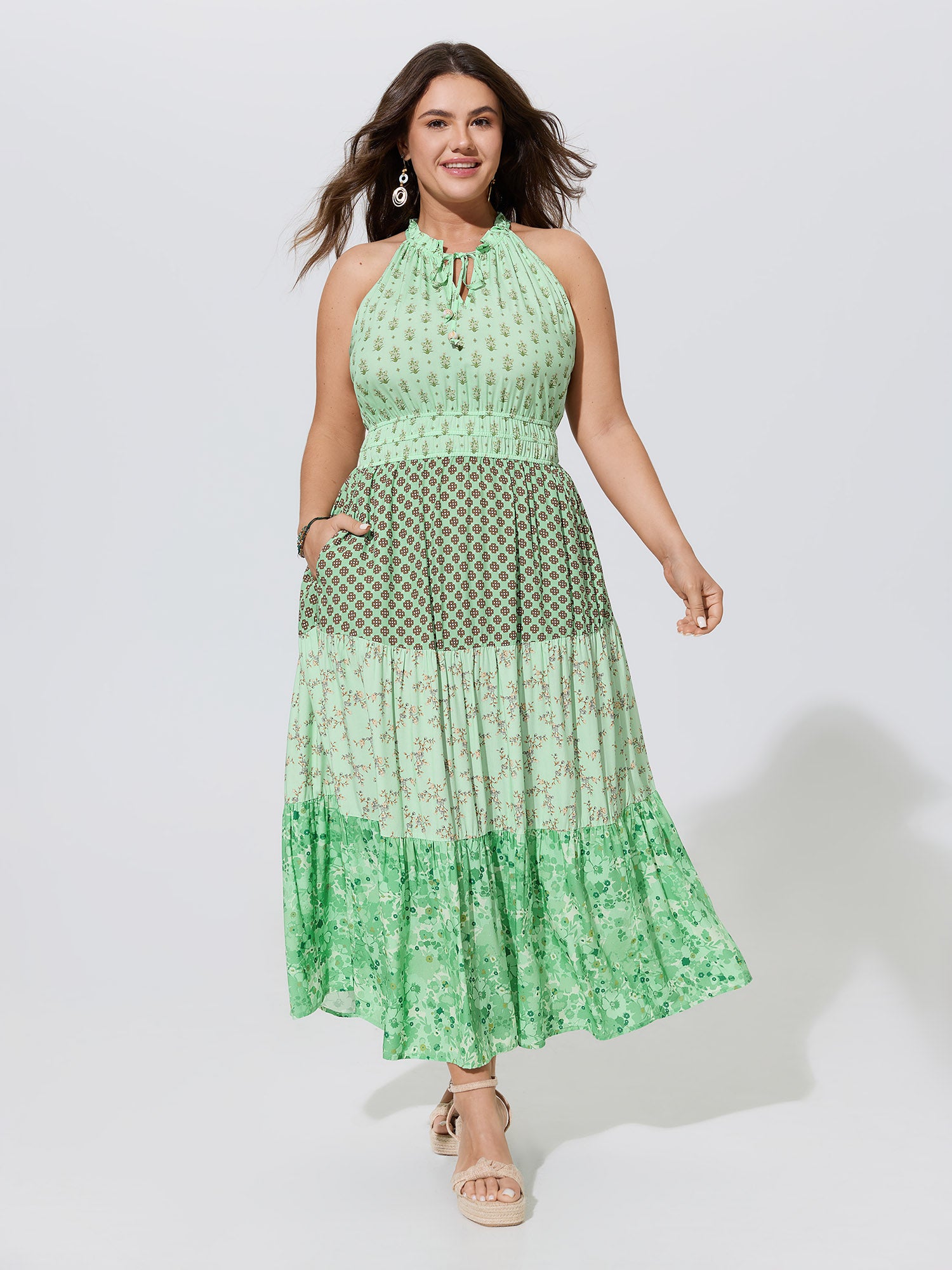 Supersoft Mixed Floral Color Contrast Tiered Maxi Dress