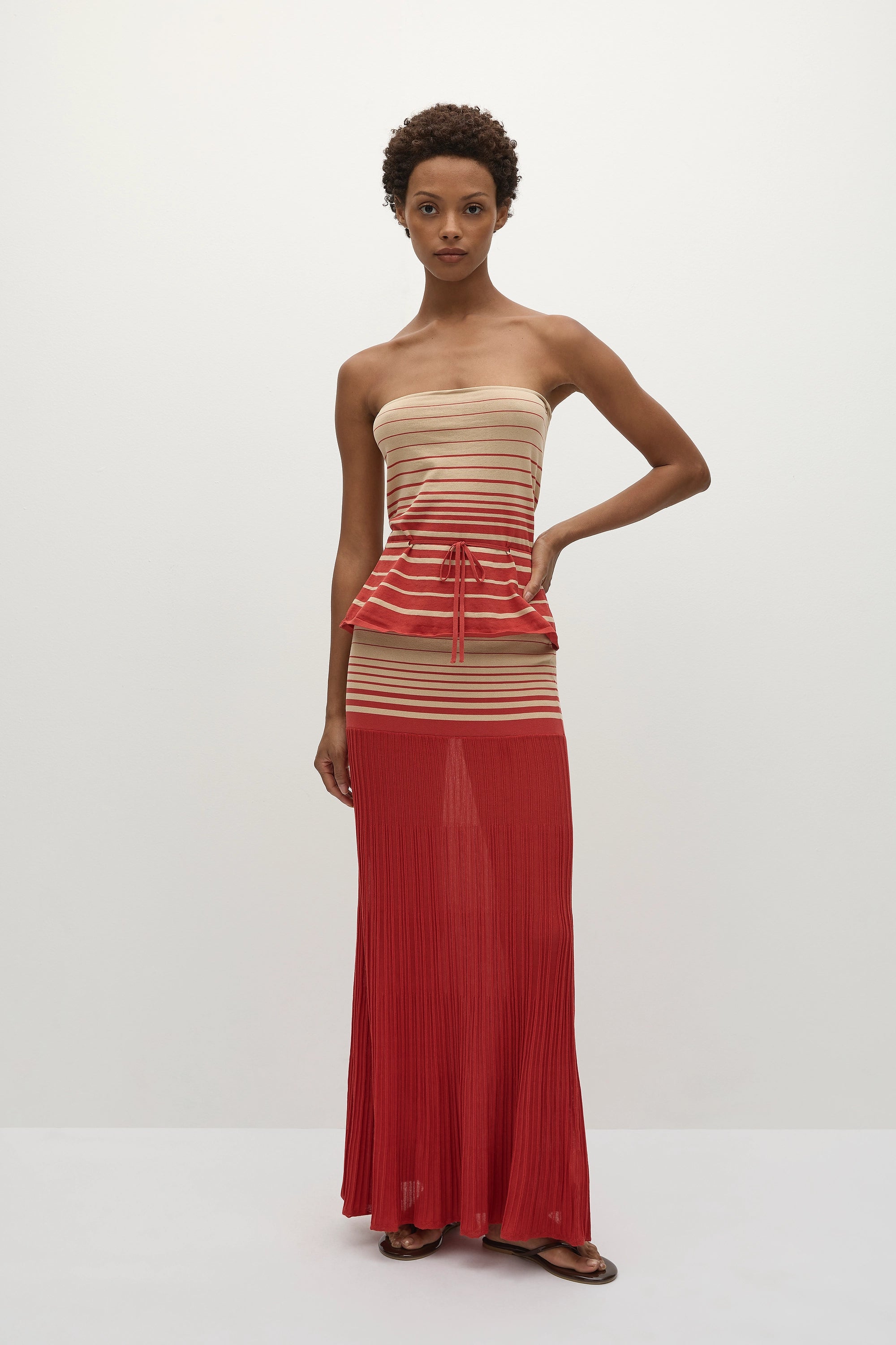 Casia Top Accordion Stripe Amber Fawn - Final Sale