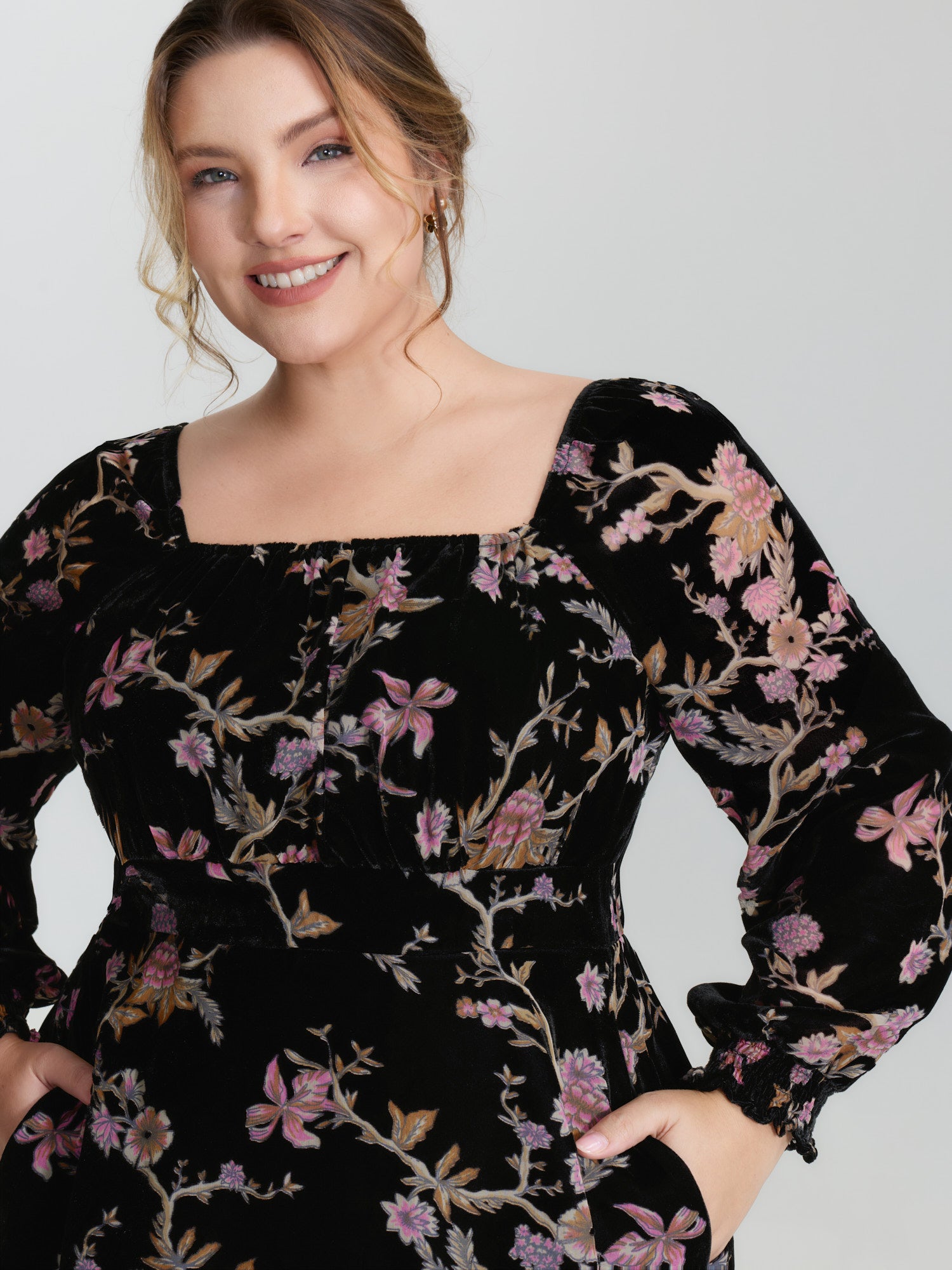 Floral Print Bust-Ease Luxe Knee-Length Dress