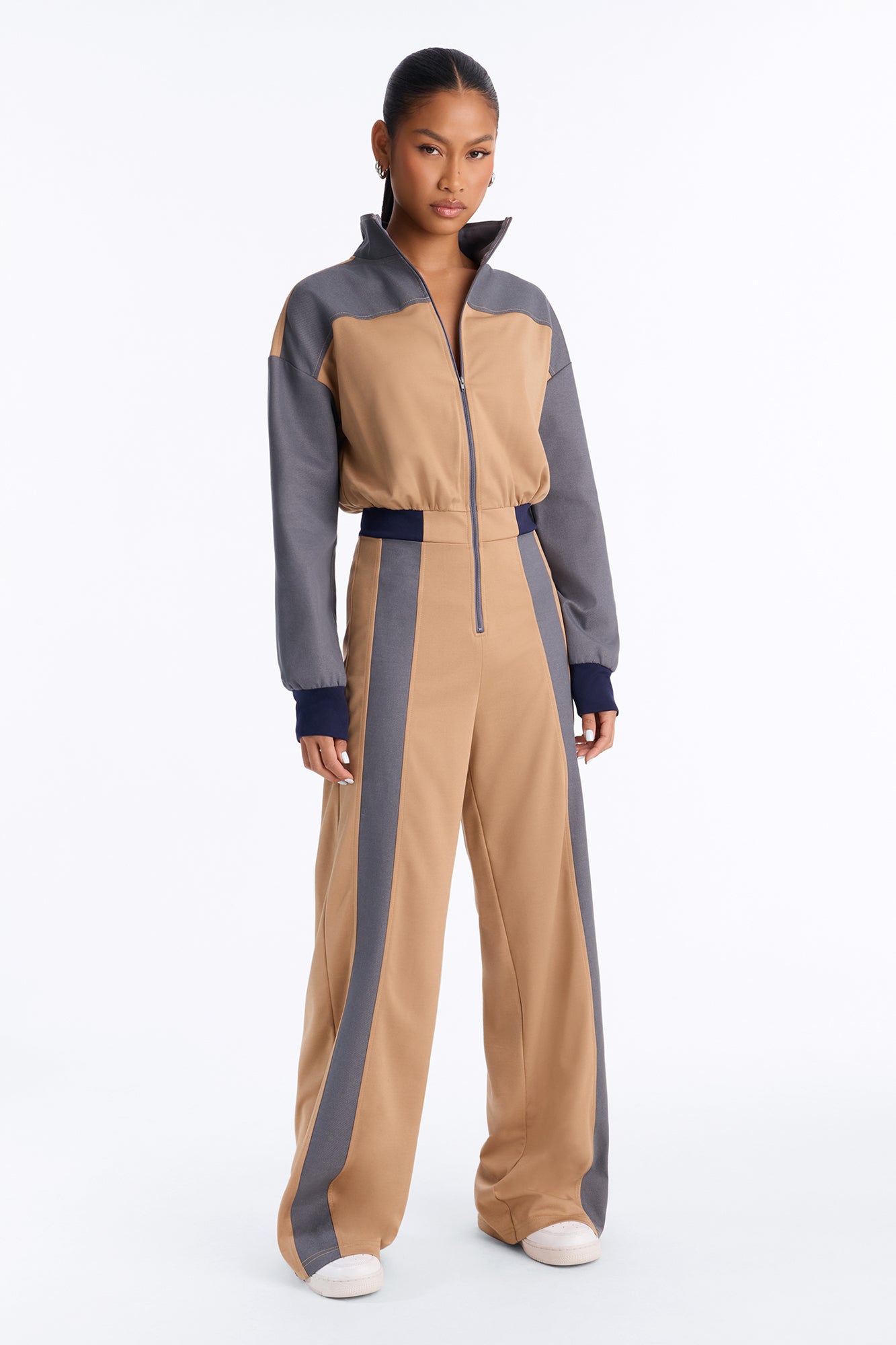 Speed Limit Mock Neck Jumpsuit - Brown Combo