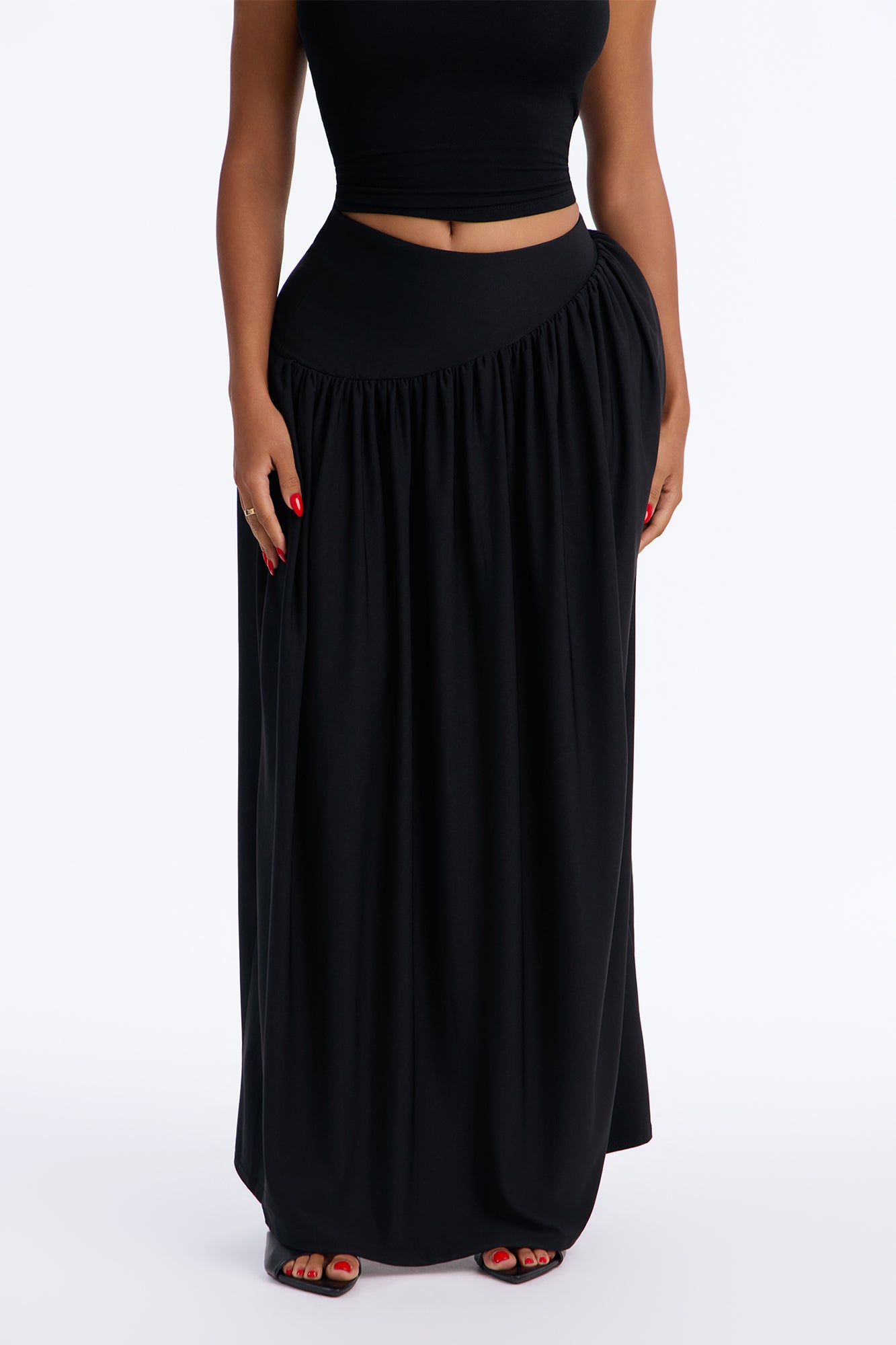 Kaylah Asymmetrical Waist Maxi Skirt - Black