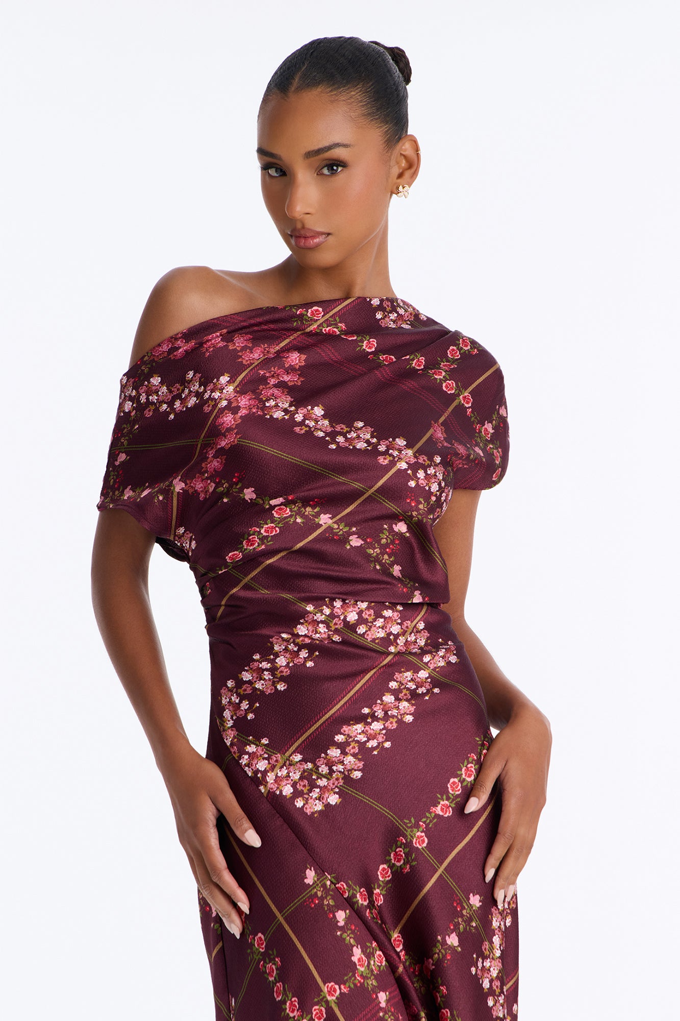 Fell In Love Satin Maxi Dress - Plum/Multi