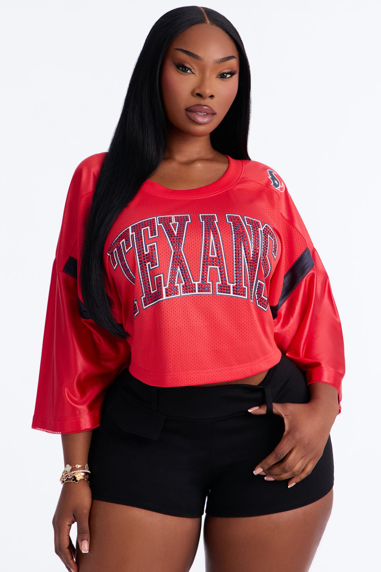 NFL Houston Texans Rhinestone Cropped Top - Red