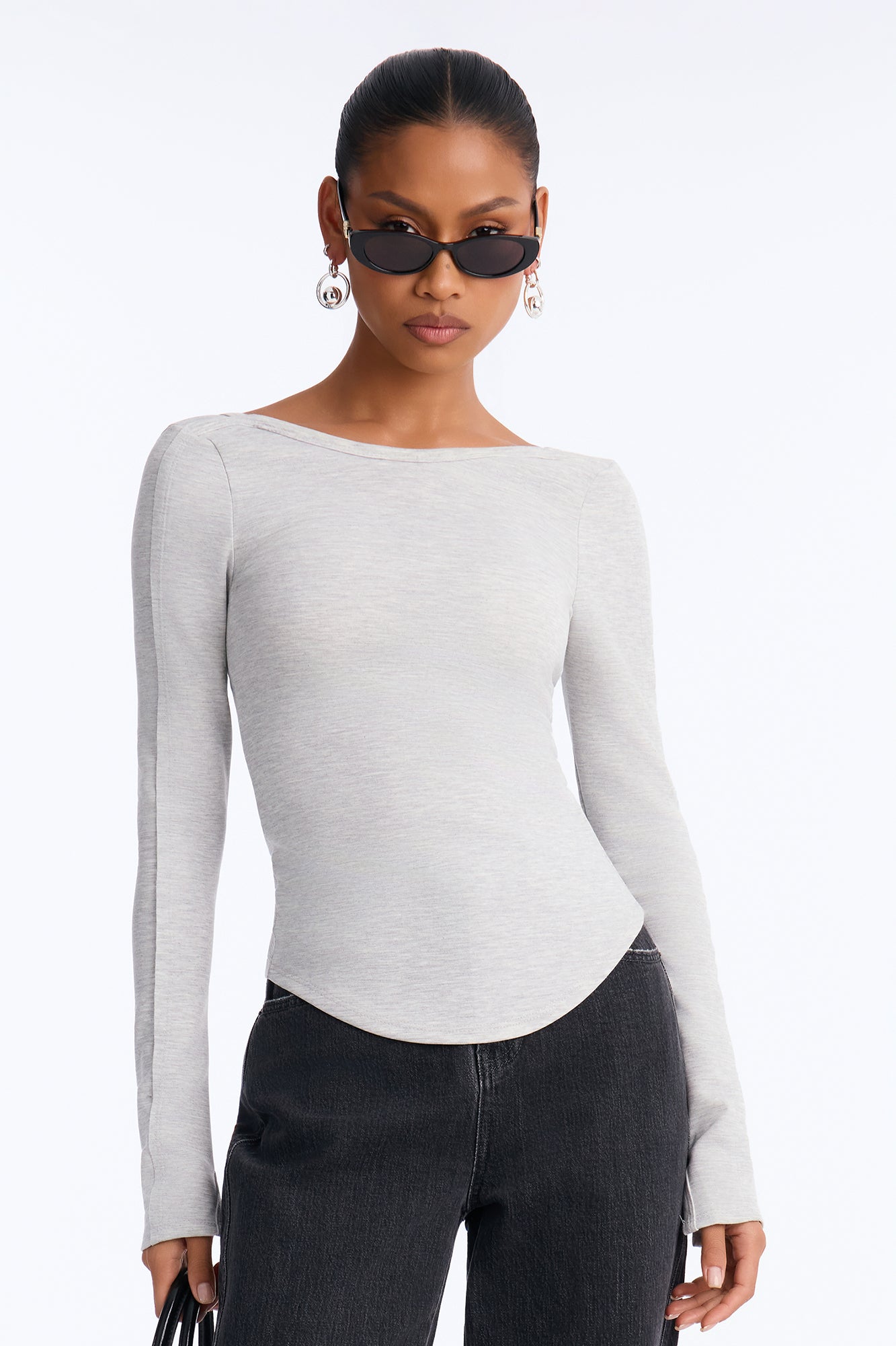 Ruby Boat Neck Scoop Back Top - Heather Grey