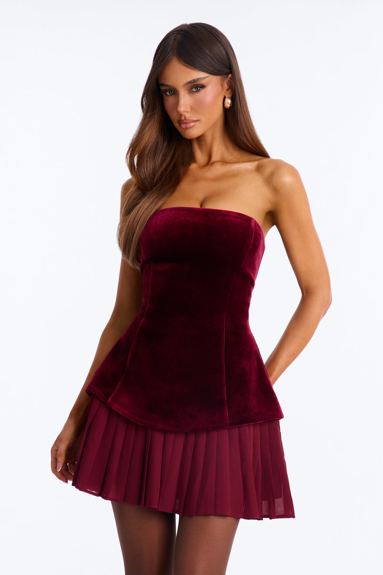 Catherine Strapless Velvet Mini Dress - Wine
