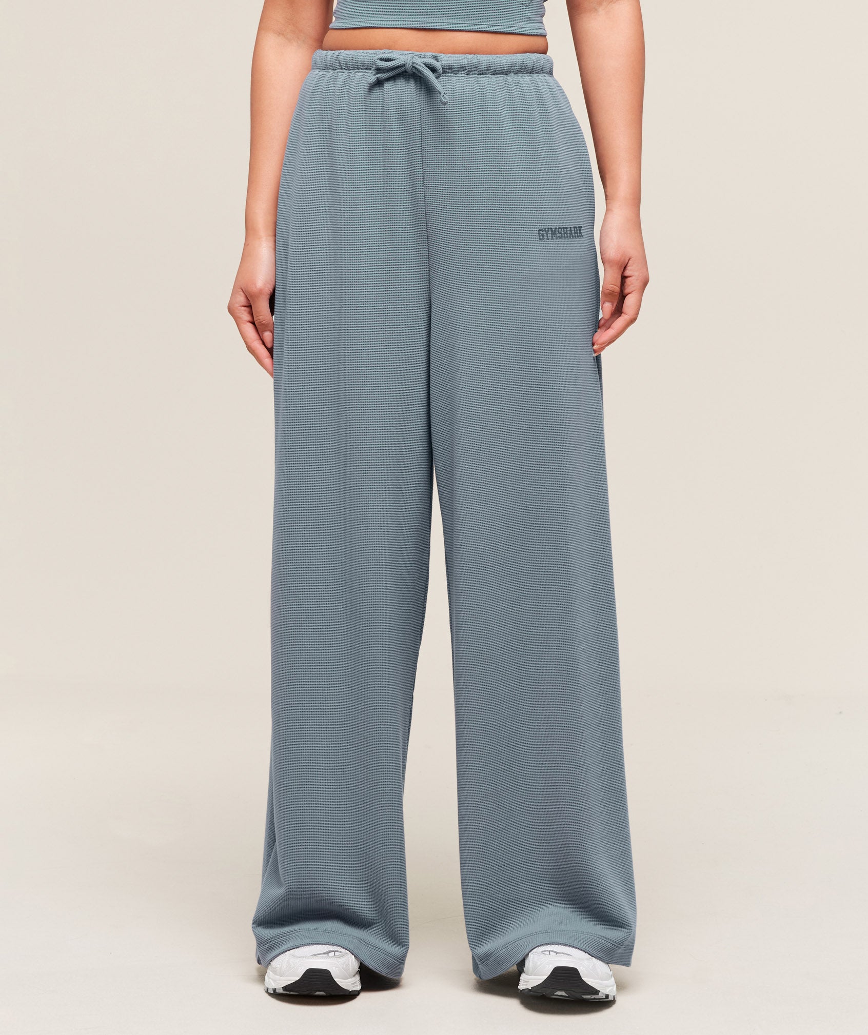Gymshark Waffle Wide Leg Pants - Iron Blue