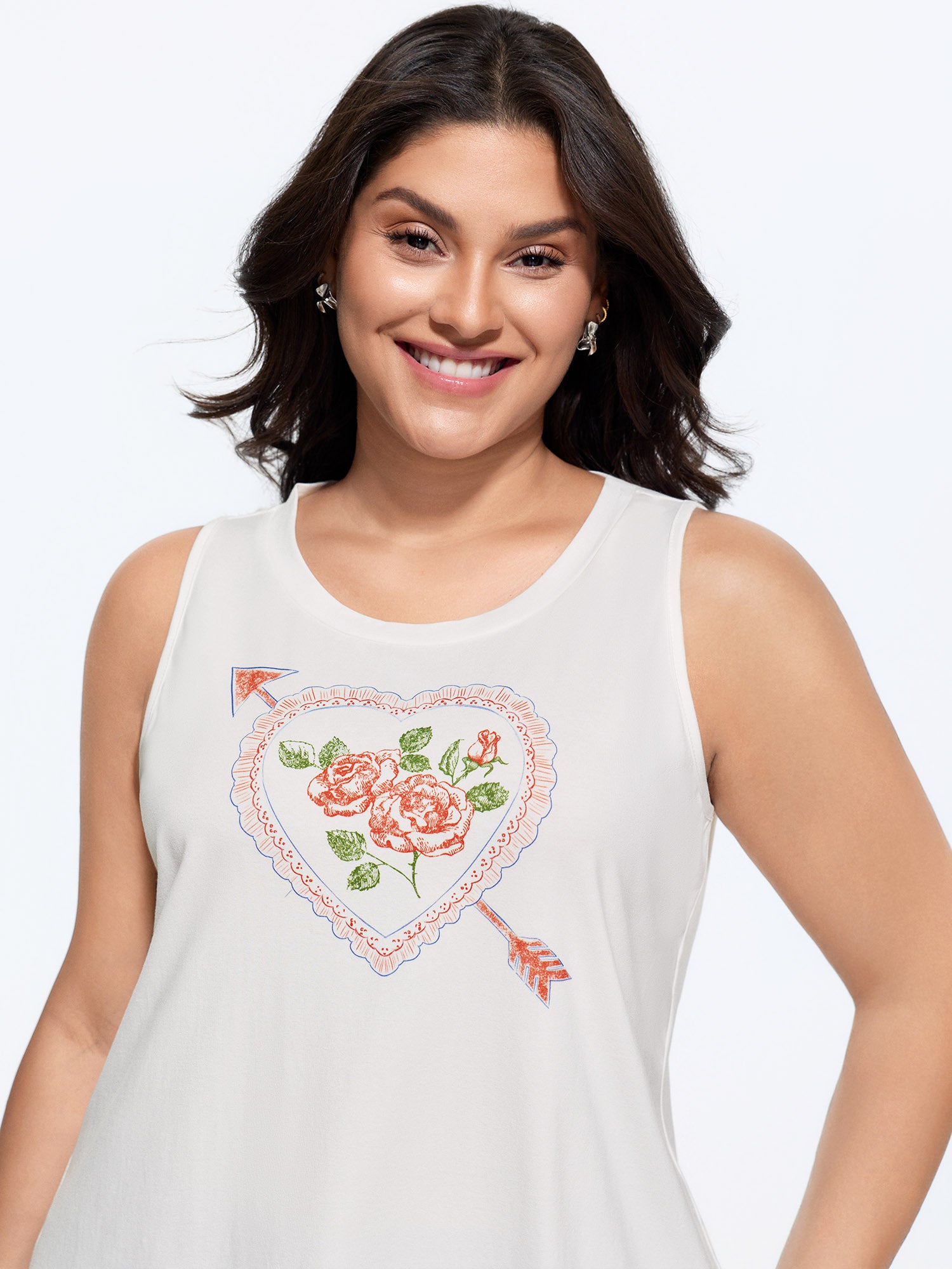 Cotton Floral Cupid Arrow Print Stretchy Tank Top