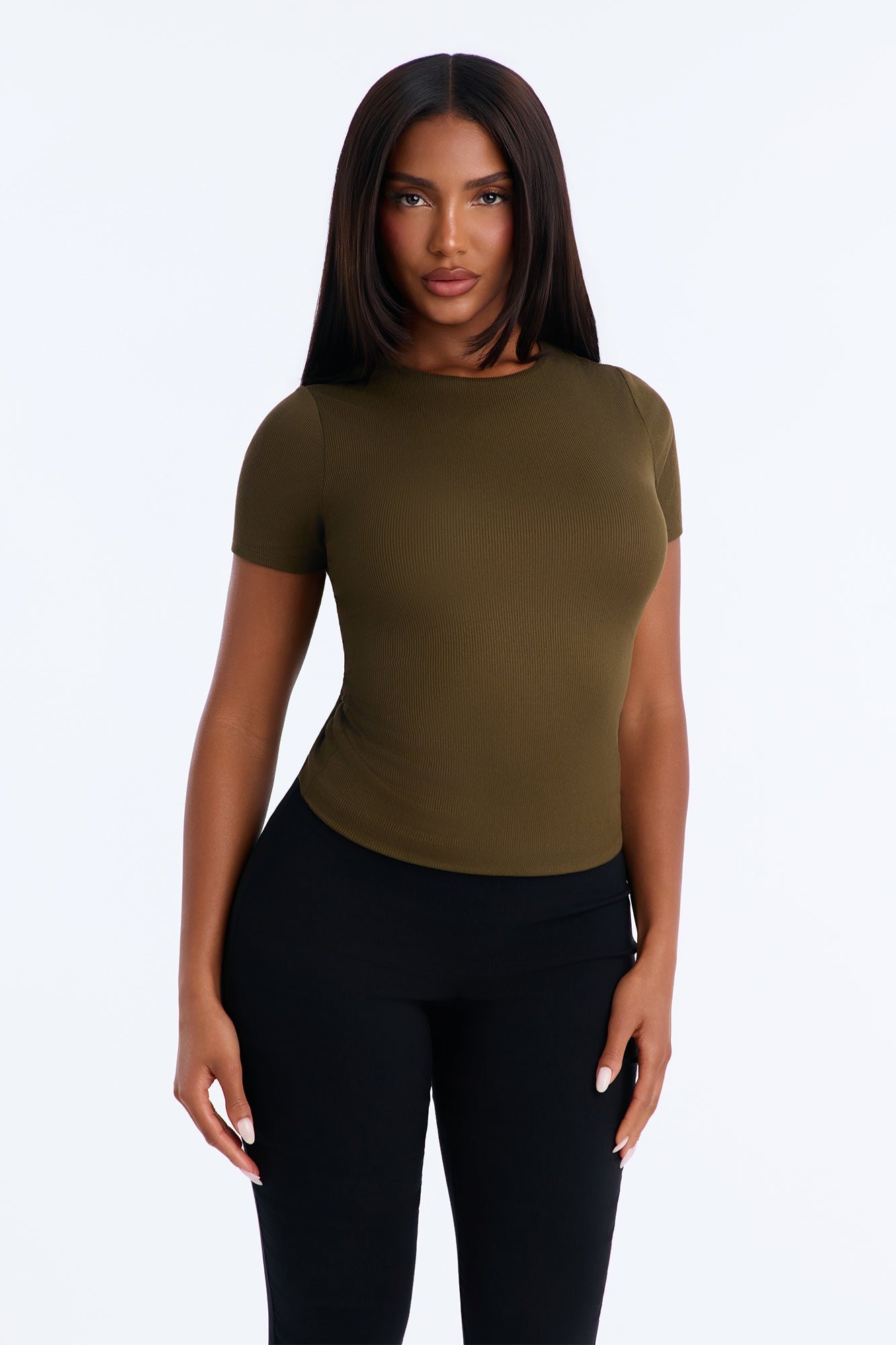 Chloe Crew Neck Short Sleeve Tee - Dark Olive